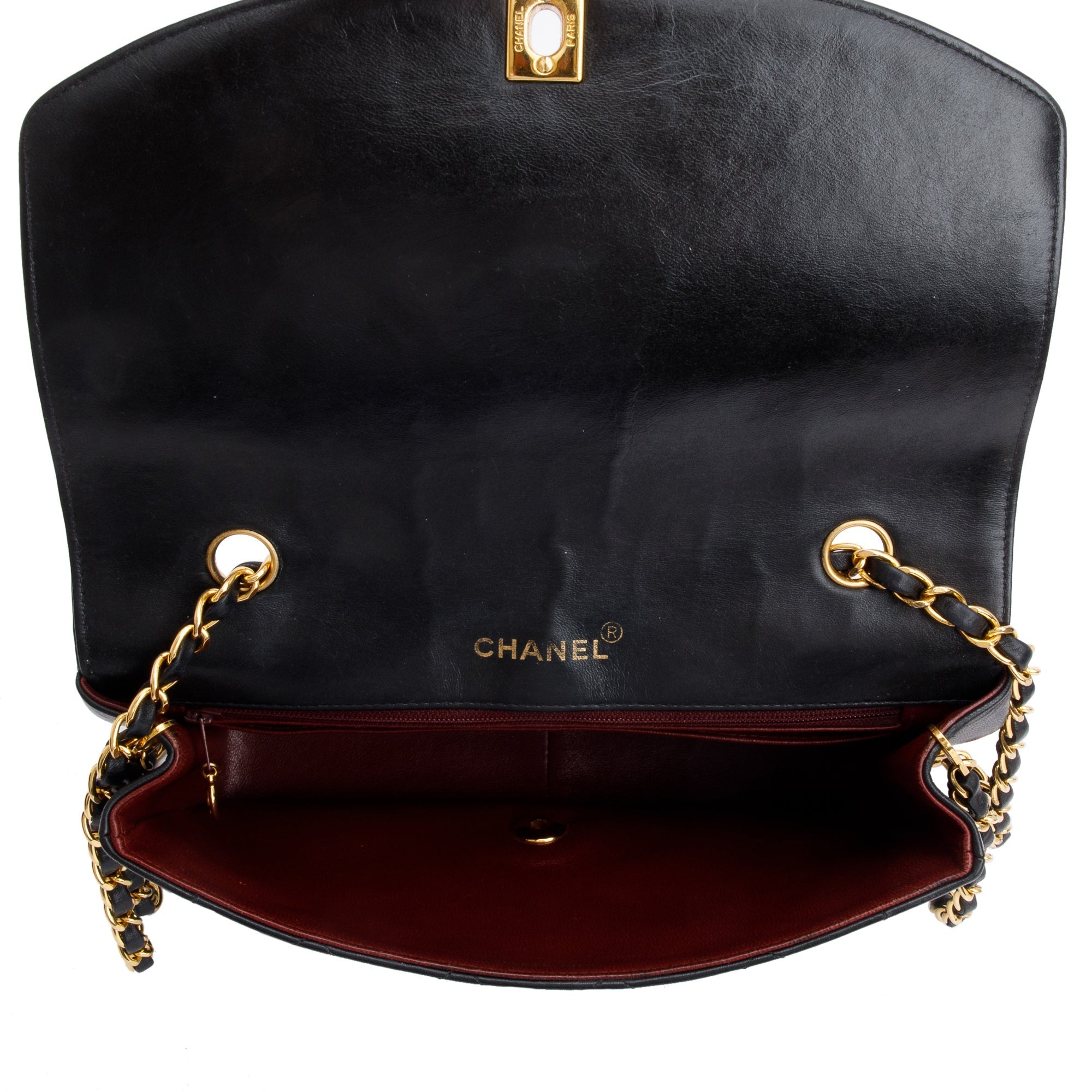 Chanel Vintage Black Lambskin Leather Medium Diana Flap Bag