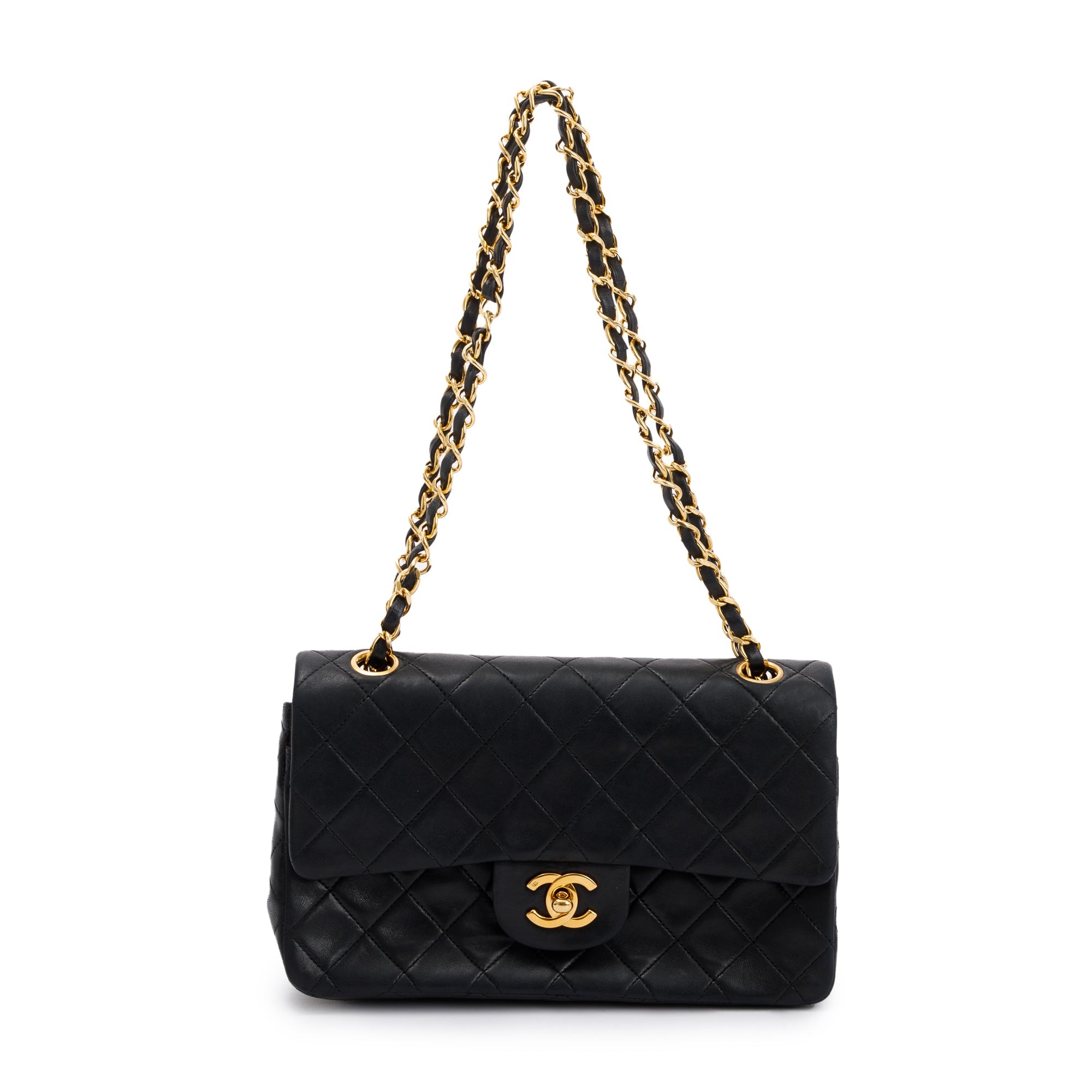 Chanel Vintage Black Lambskin Leather Small Classic Double Flap Bag
