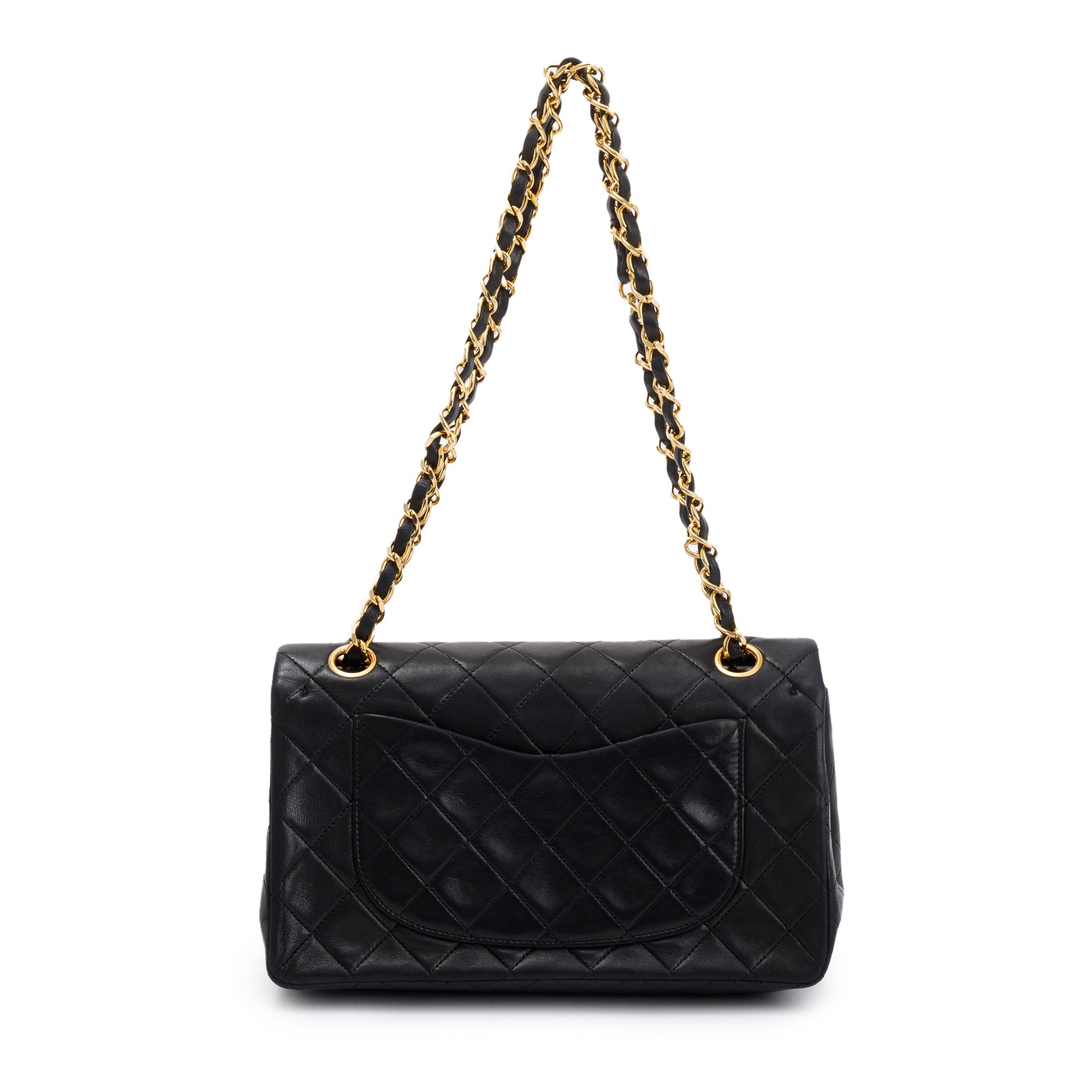 Chanel Vintage Black Lambskin Leather Small Classic Double Flap Bag