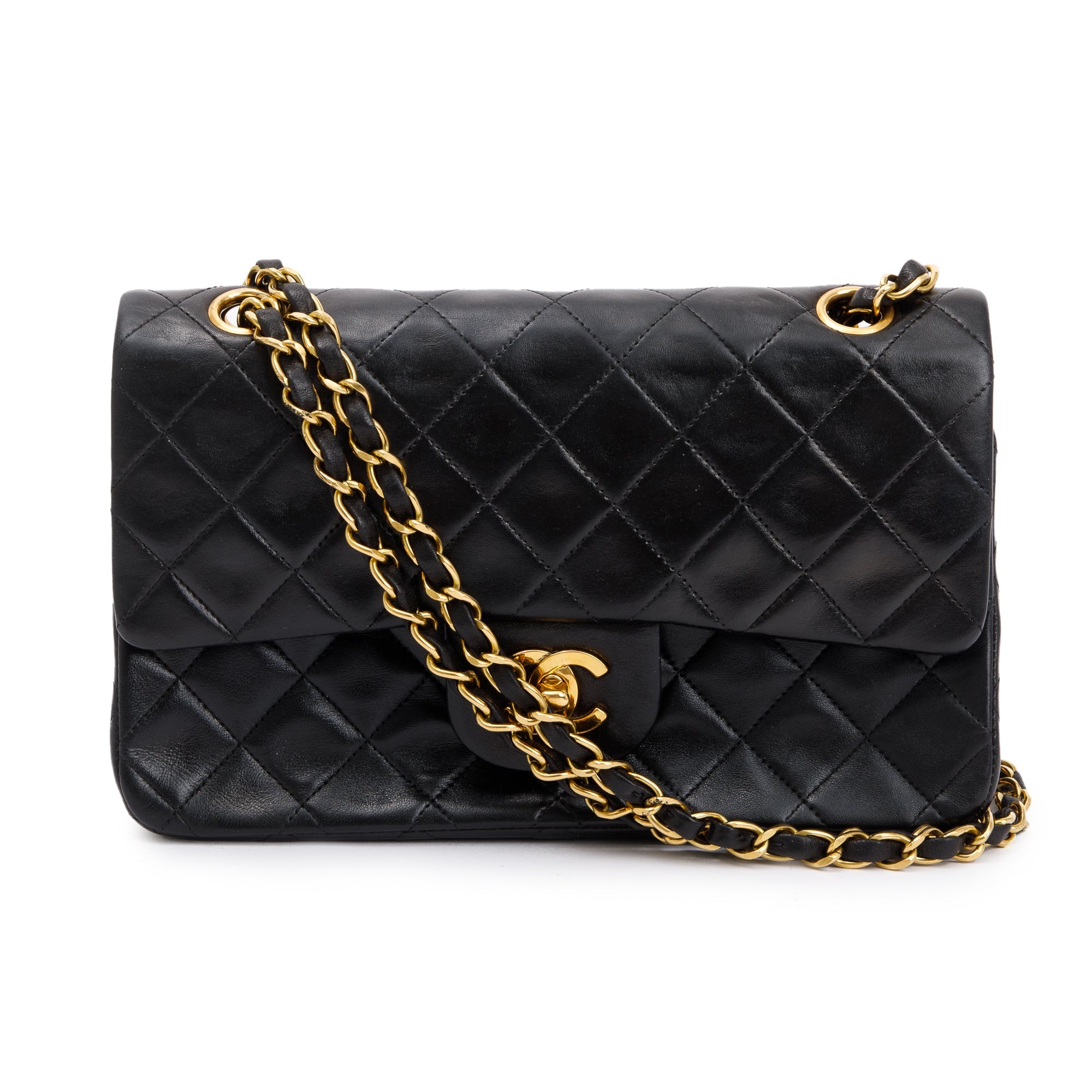 Chanel Vintage Black Lambskin Leather Small Classic Double Flap Bag