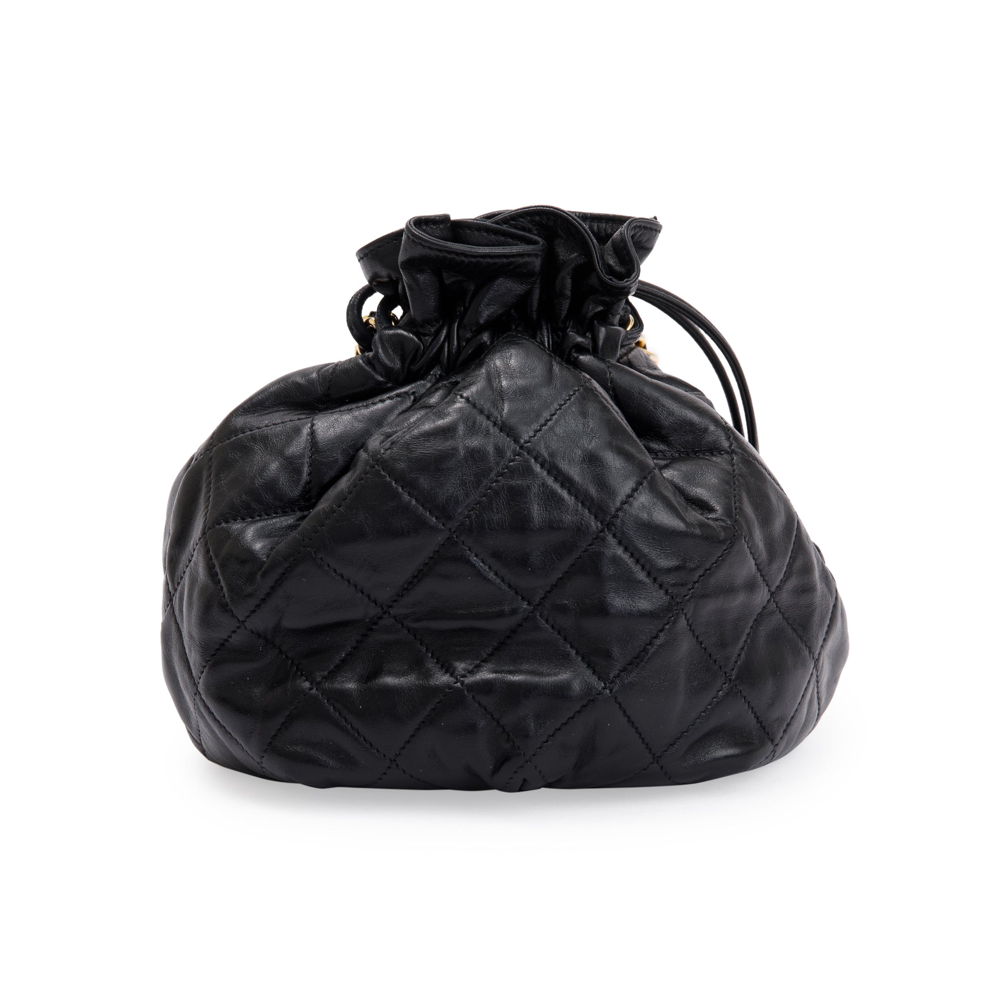 Chanel Vintage Black Lambskin Mini Bucket Crossbody Bag