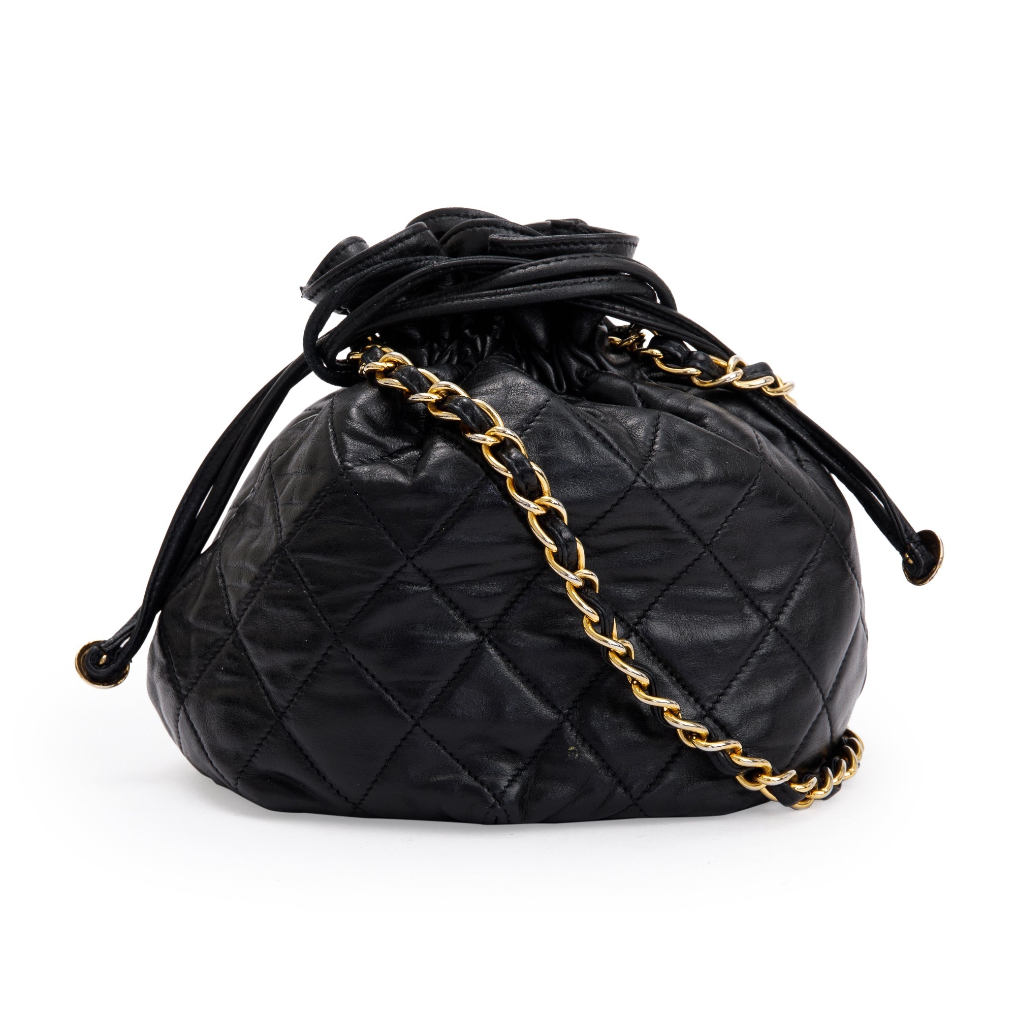 Chanel Vintage Black Lambskin Mini Bucket Crossbody Bag