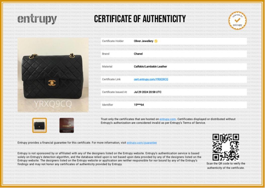 Chanel Vintage Black Lamskin Leather Medium Square Double Flap Bag w/ Authenticity Card