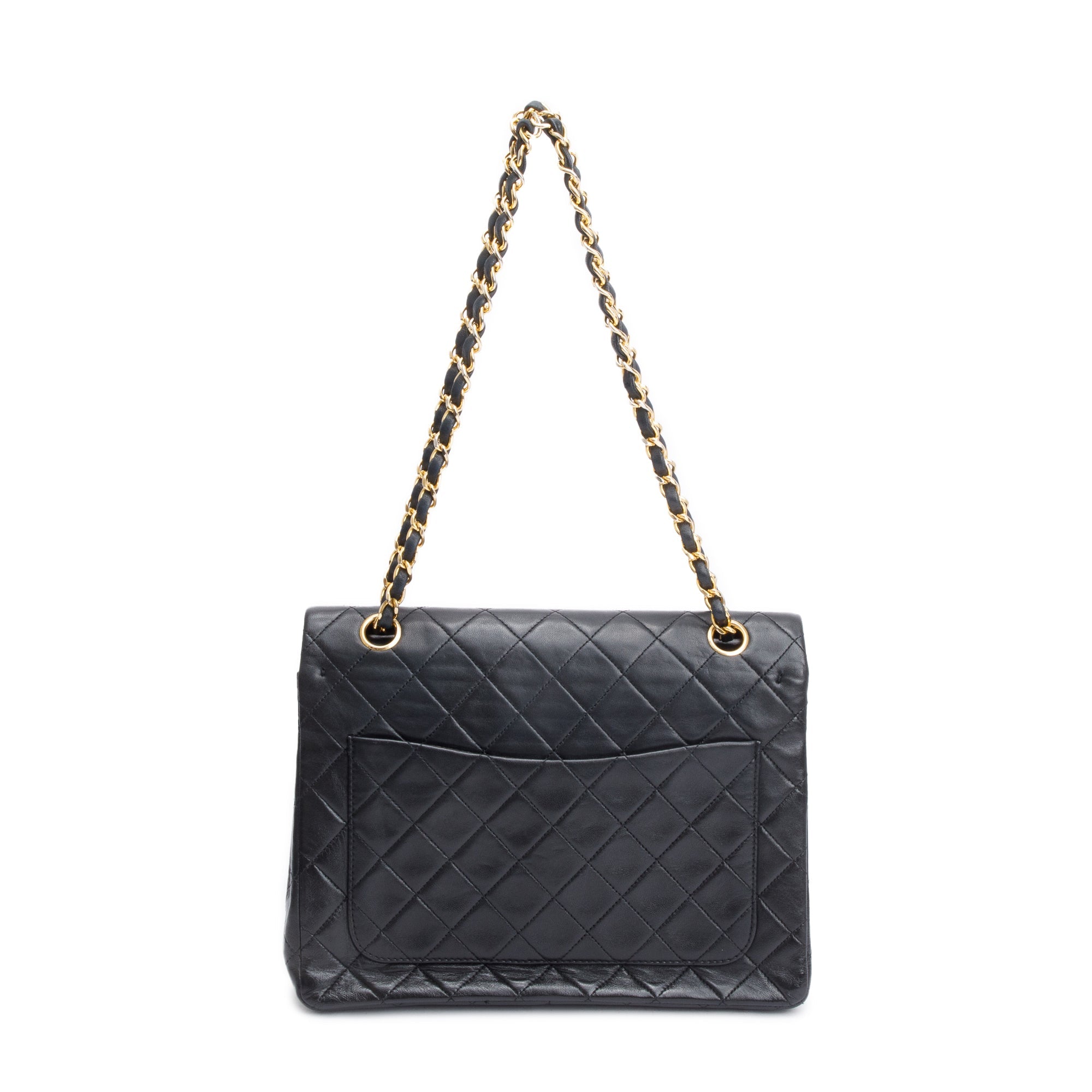 Chanel Vintage Black Lamskin Leather Medium Square Double Flap Bag w/ Authenticity Card