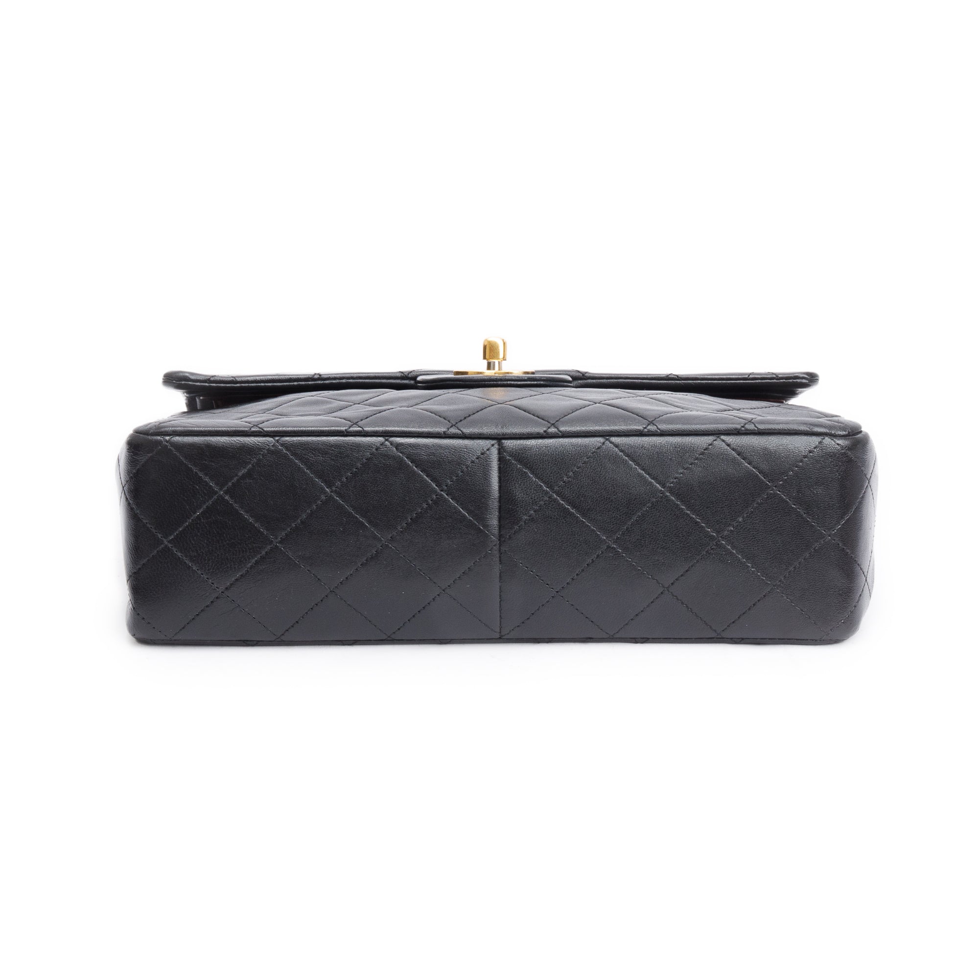 Chanel Vintage Black Lamskin Leather Medium Square Double Flap Bag w/ Authenticity Card
