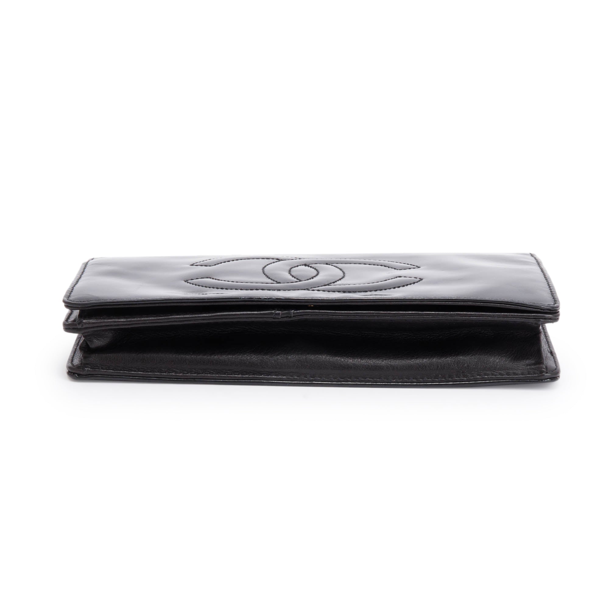 Chanel Vintage Black Patent Leather Timeless Wallet on Chain w/ Authenticity Card