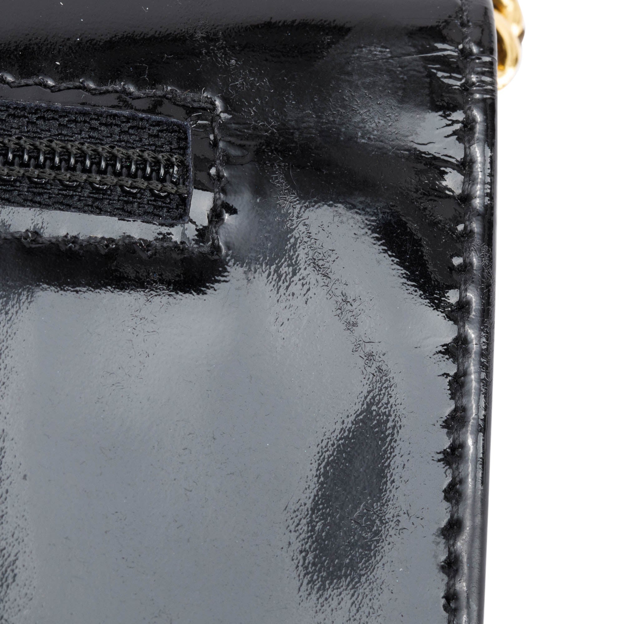 Chanel Vintage Black Patent Leather Timeless Wallet on Chain w/ Authenticity Card