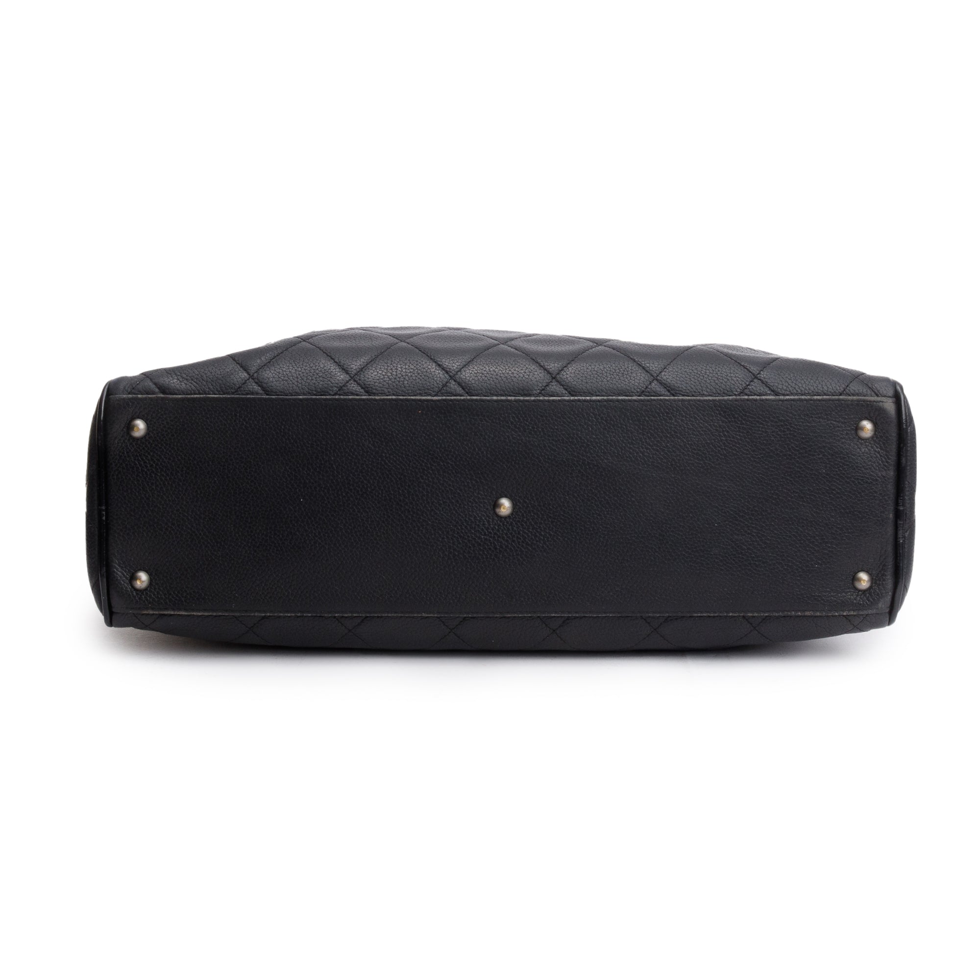 Chanel Vintage Black Quilted Caviar Leather Large Logo Bowler Bag