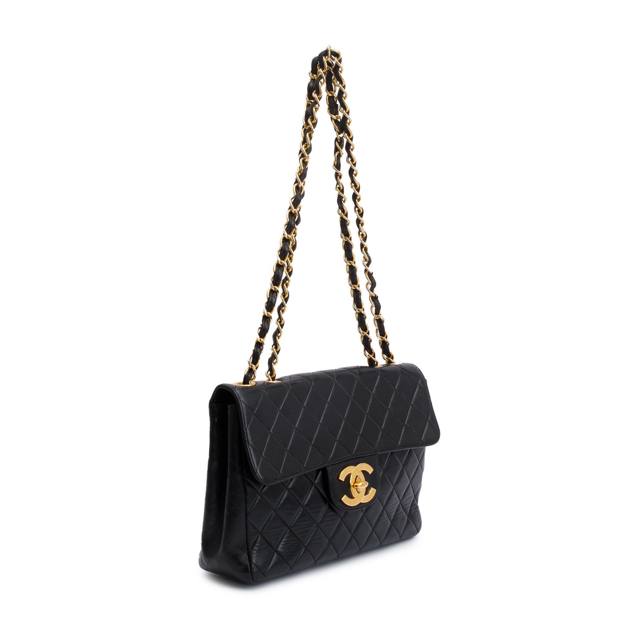 Chanel Vintage Black Quilted Lambskin Classic Jumbo Single Flap Bag