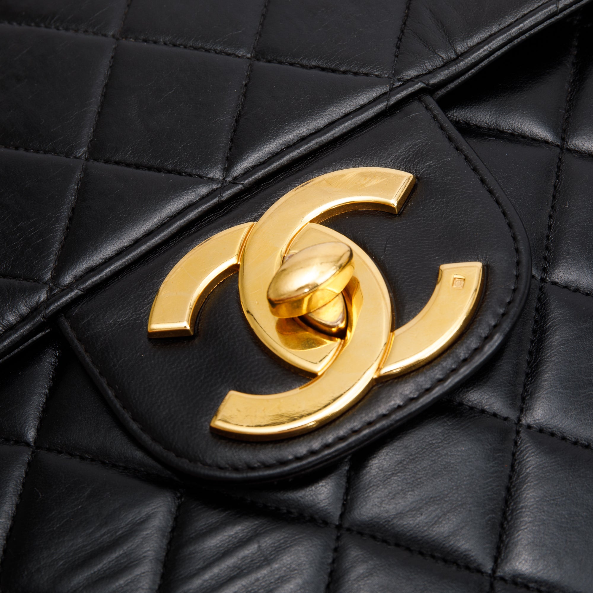 Chanel Vintage Black Quilted Lambskin Classic Jumbo Single Flap Bag