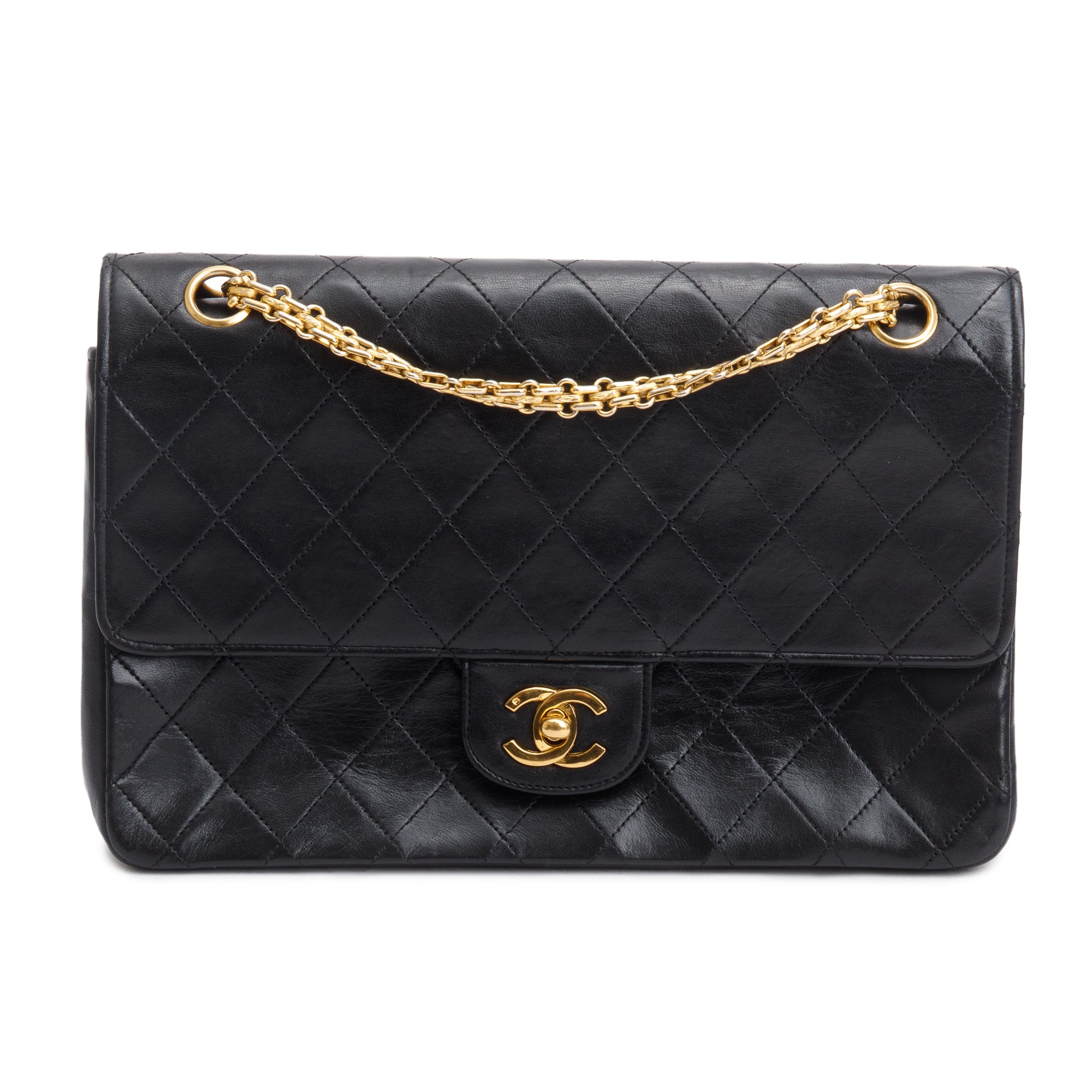 Chanel Vintage Black Quilted Lambskin Leather Bijoux Chain Medium Double Flap Bag