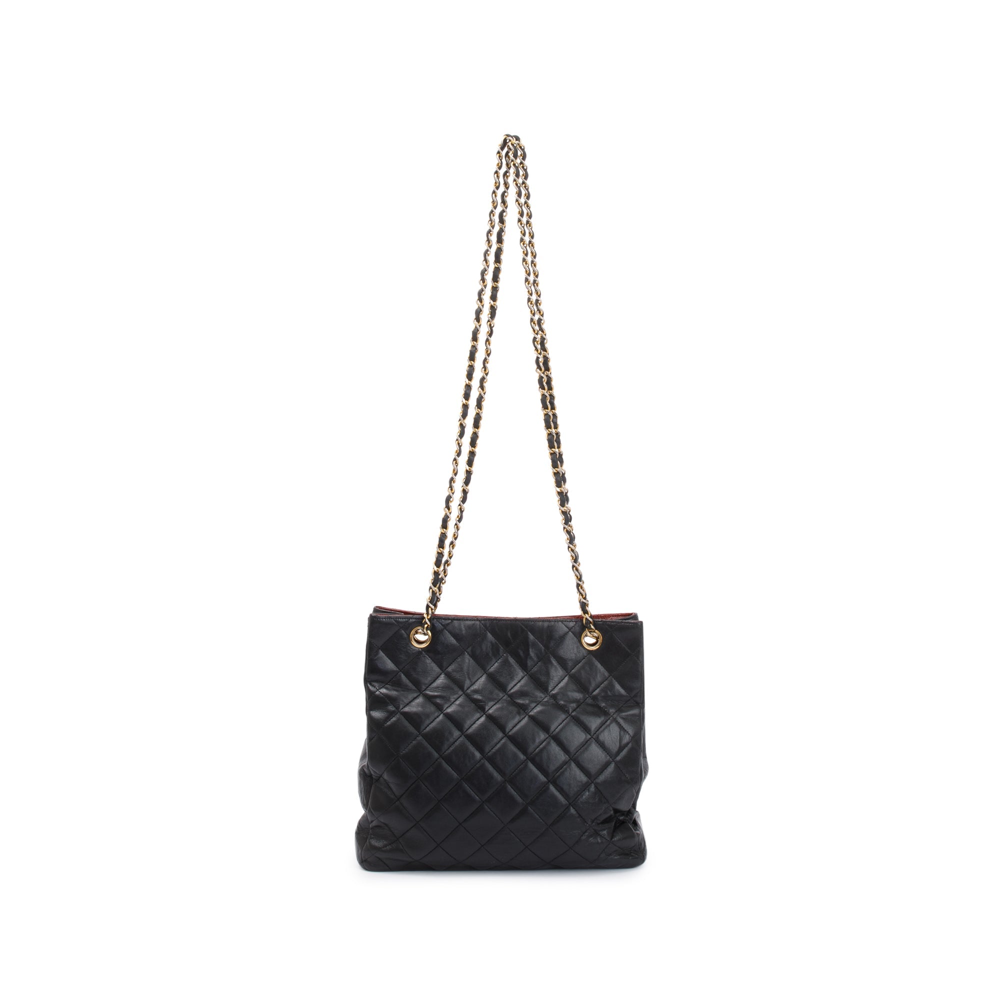 Chanel Vintage Black Quilted Lambskin Leather CC Shopping Tote