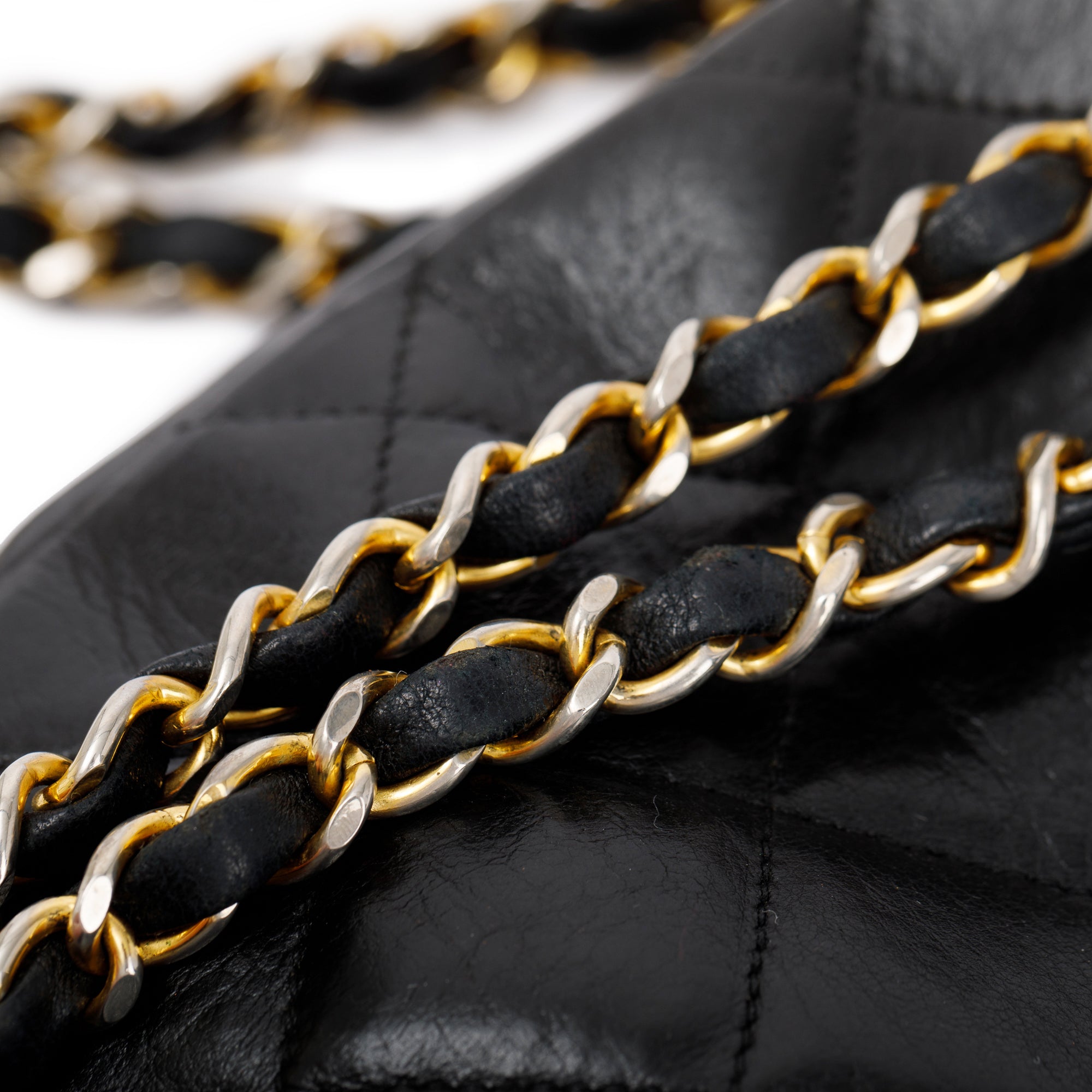 Chanel Vintage Black Quilted Lambskin Leather CC Shopping Tote