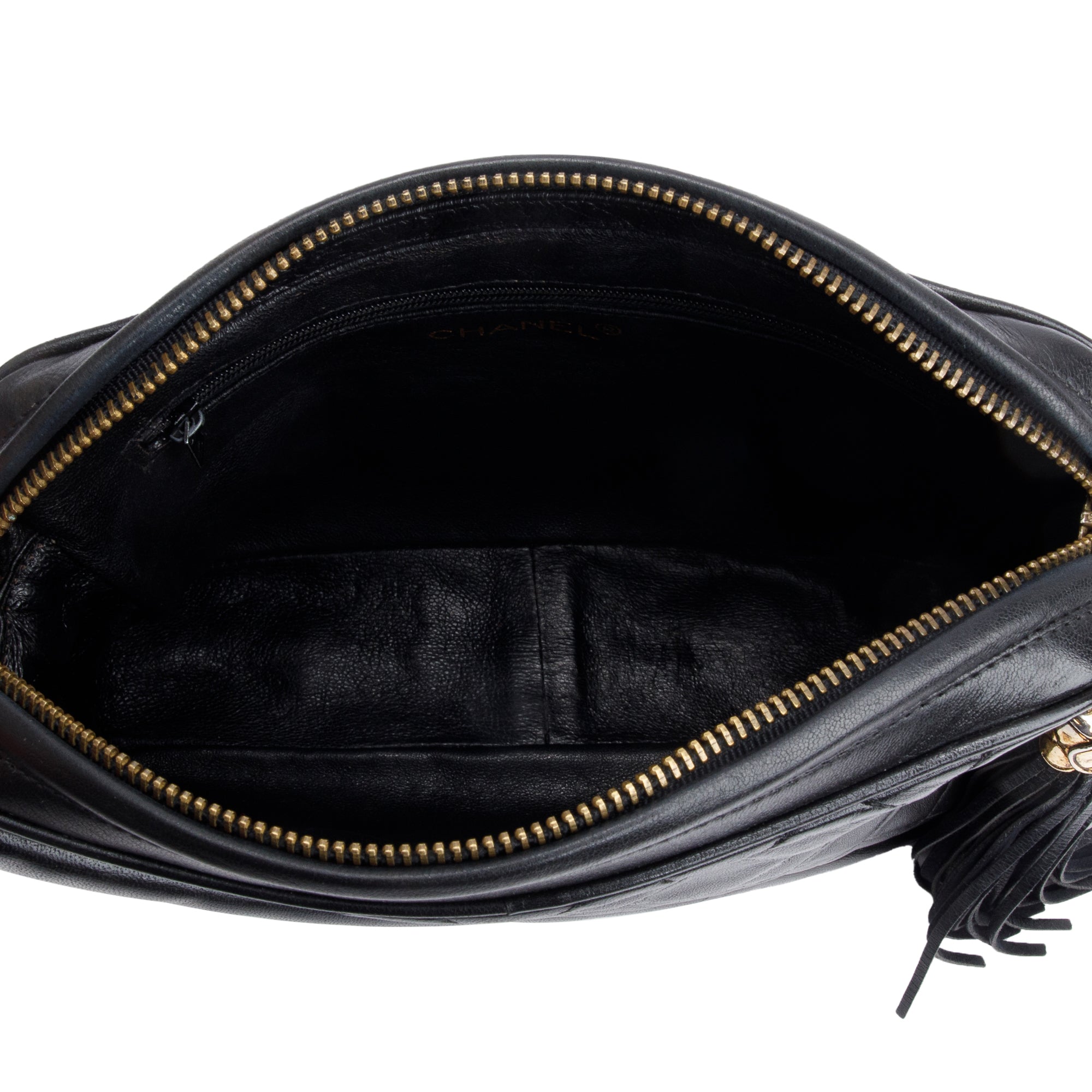 Chanel Vintage Black Quilted Lambskin Leather CC Tassel Camera Bag w/ Authenticity Card