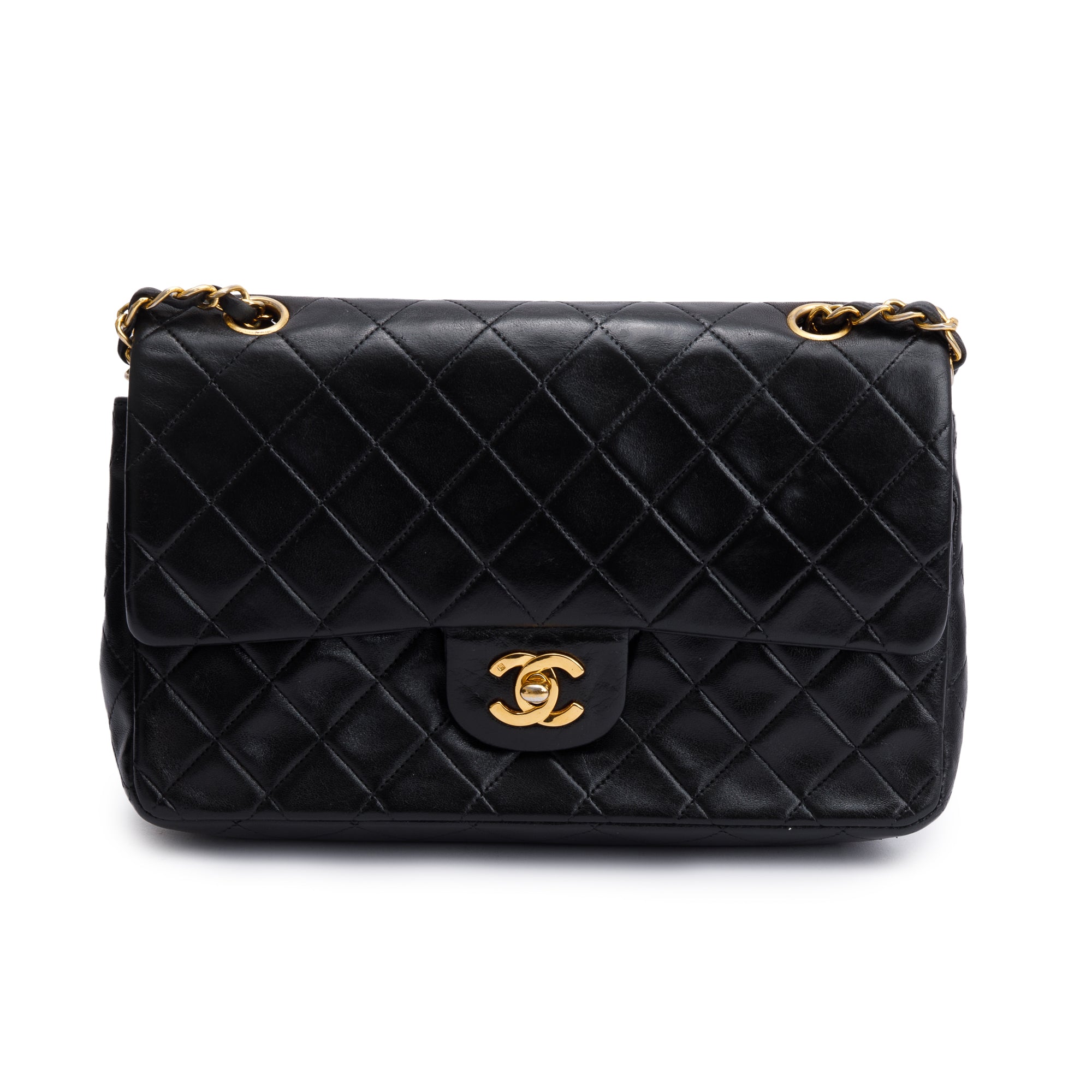 Chanel Vintage Black Quilted Lambskin Leather Classic Medium Double Flap Bag