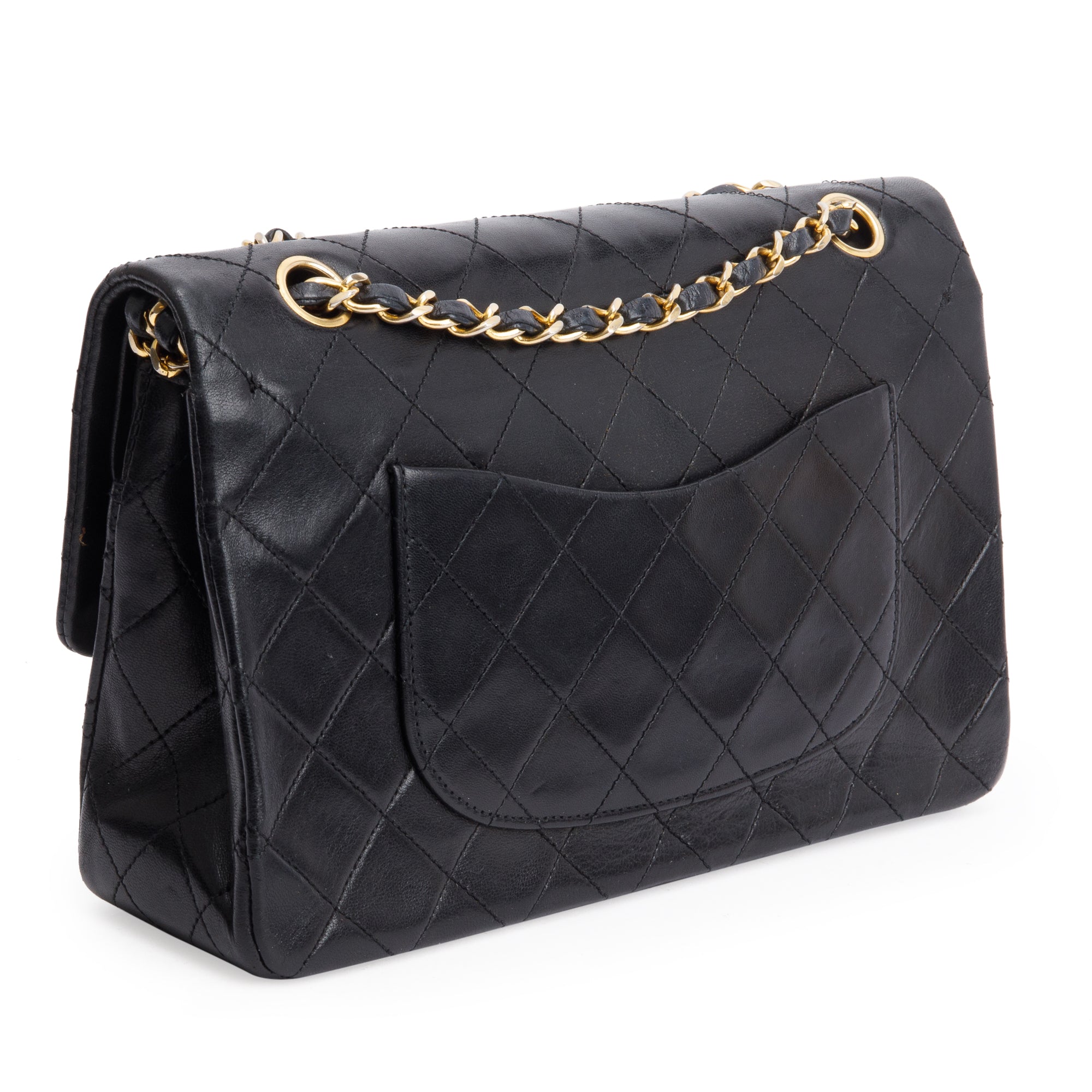 Chanel Vintage Black Quilted Lambskin Leather Classic Medium Double Flap Bag