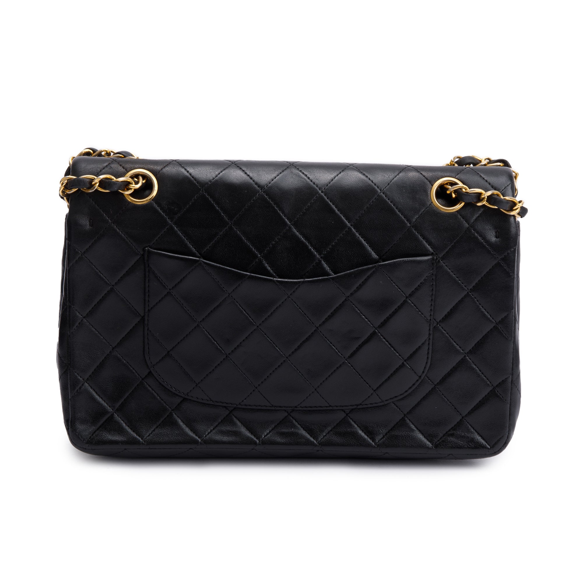 Chanel Vintage Black Quilted Lambskin Leather Classic Medium Double Flap Bag
