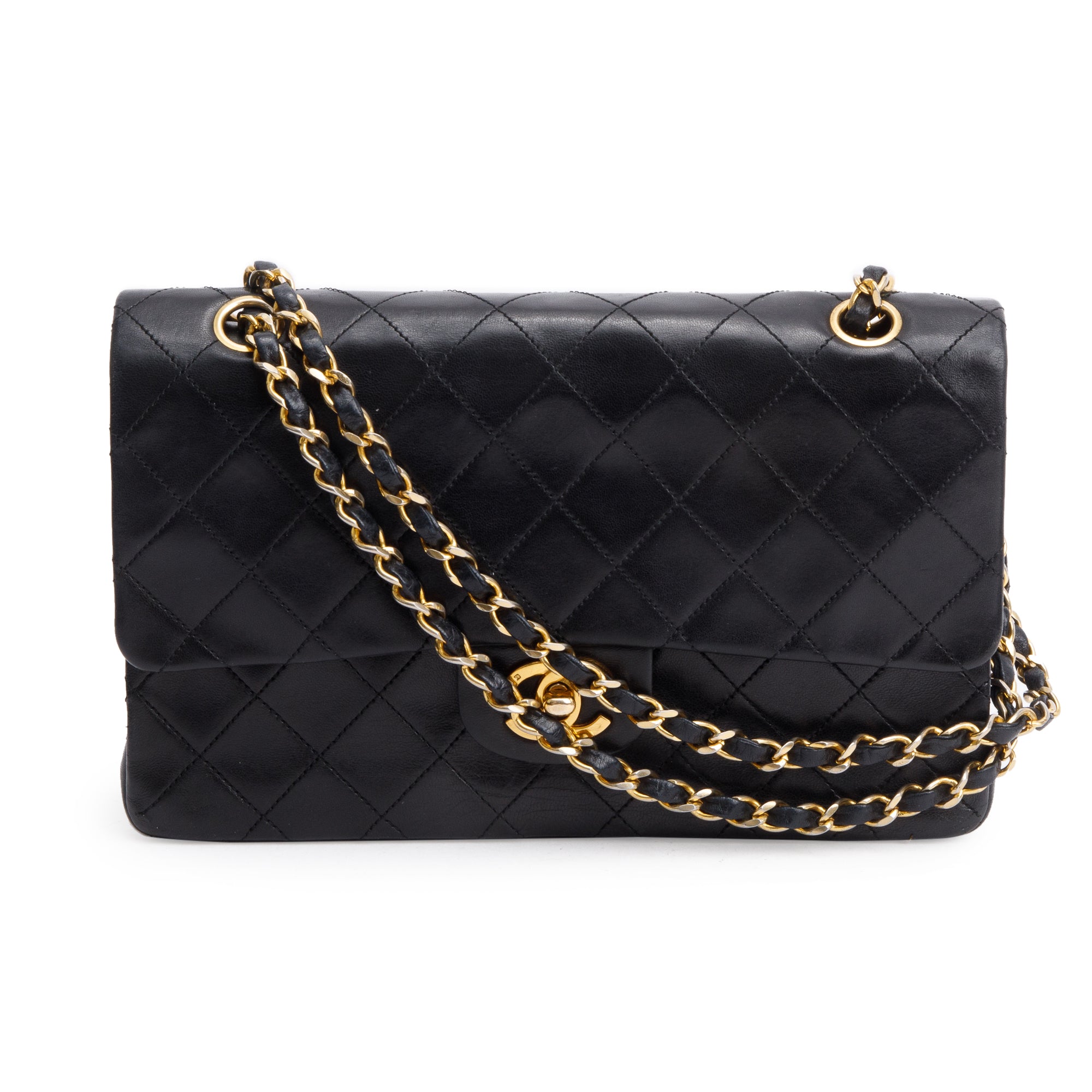 Chanel Vintage Black Quilted Lambskin Leather Classic Medium Double Flap Bag