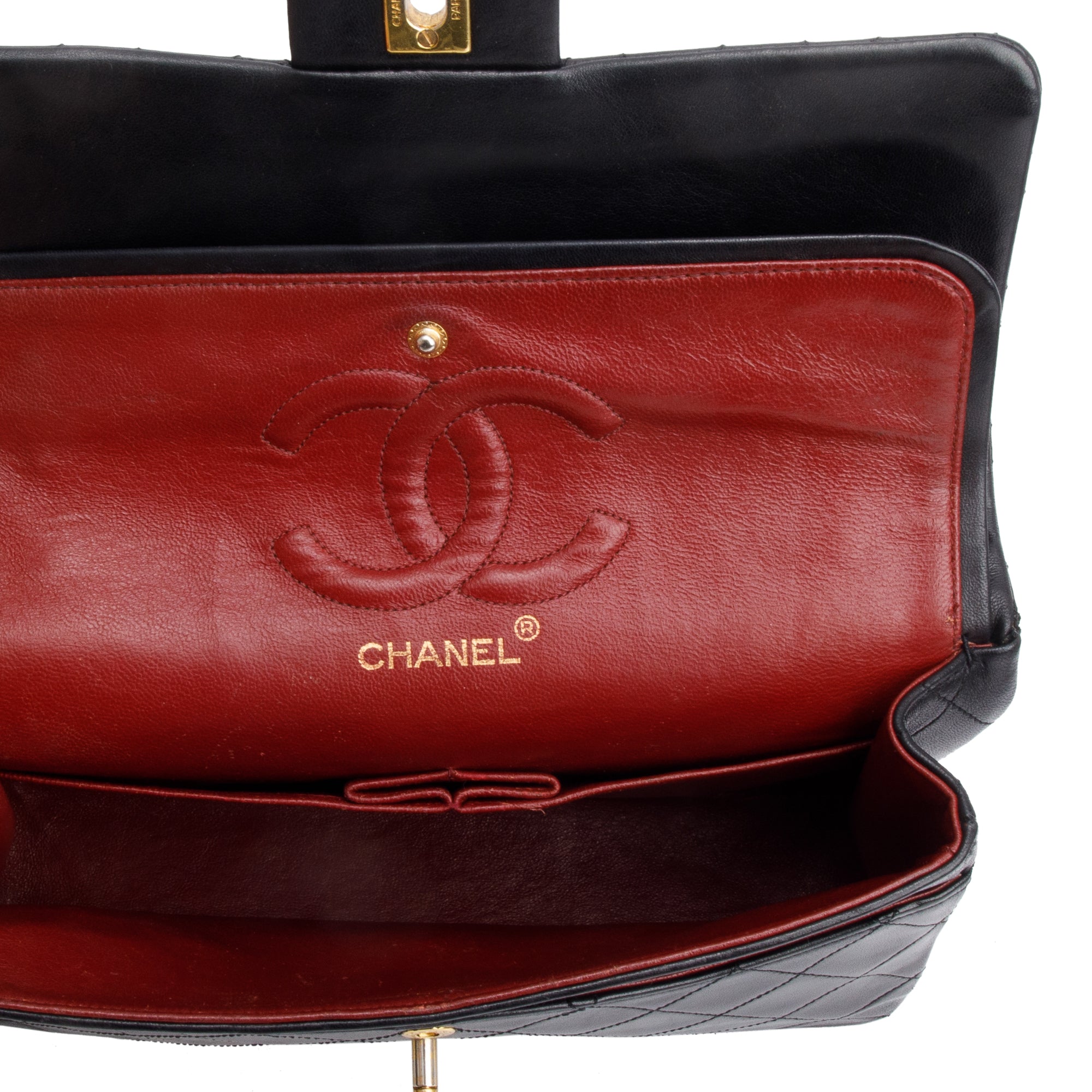 Chanel Vintage Black Quilted Lambskin Leather Classic Medium Double Flap Bag