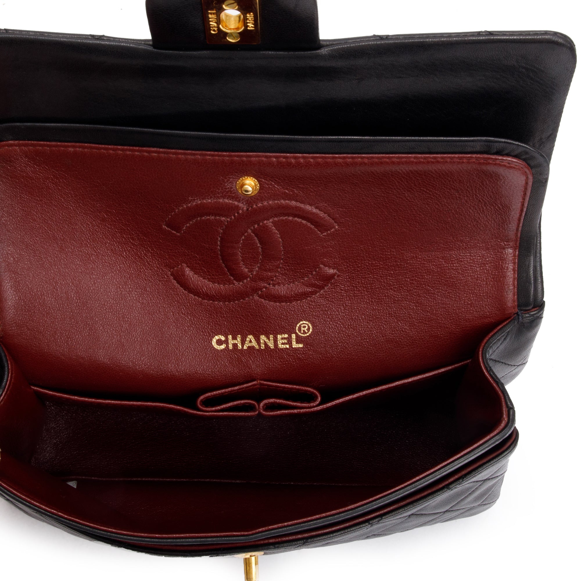 Chanel Vintage Black Quilted Lambskin Leather Classic Medium Double Flap Bag