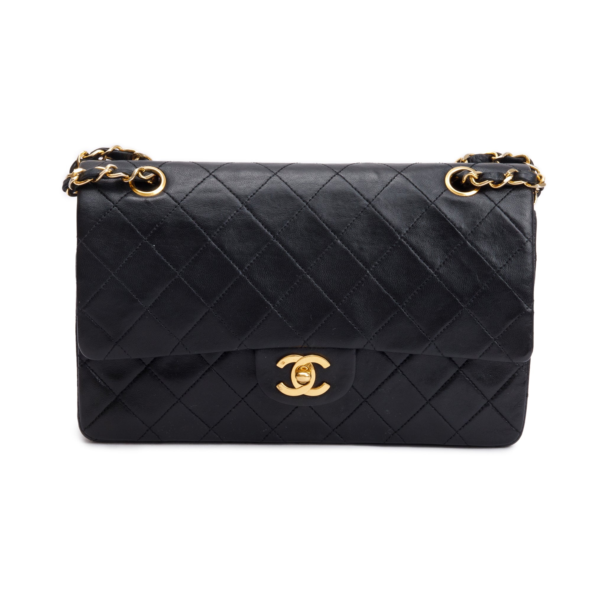 Chanel Vintage Black Quilted Lambskin Leather Classic Medium Double Flap Bag w/ Box