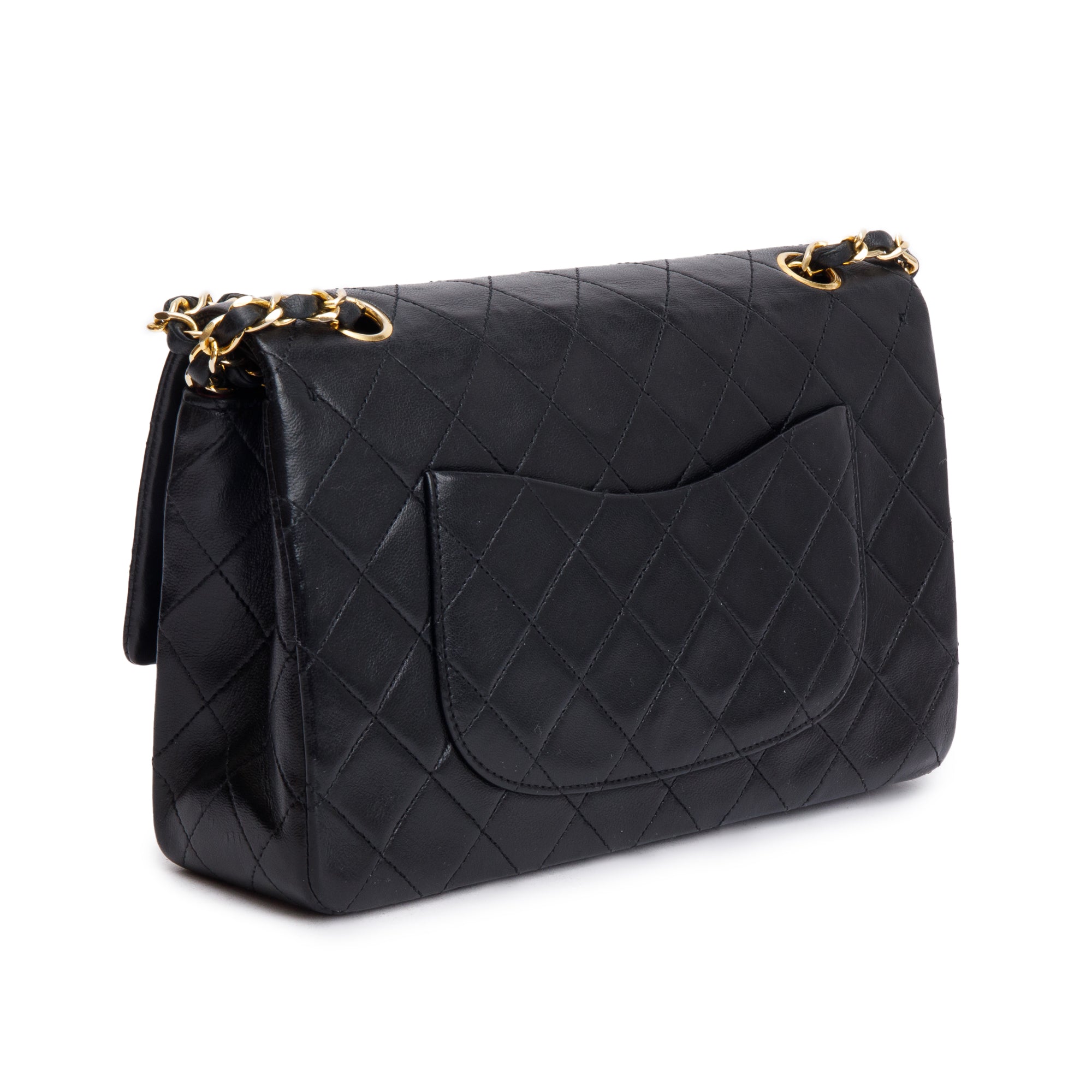 Chanel Vintage Black Quilted Lambskin Leather Classic Medium Double Flap Bag w/ Box