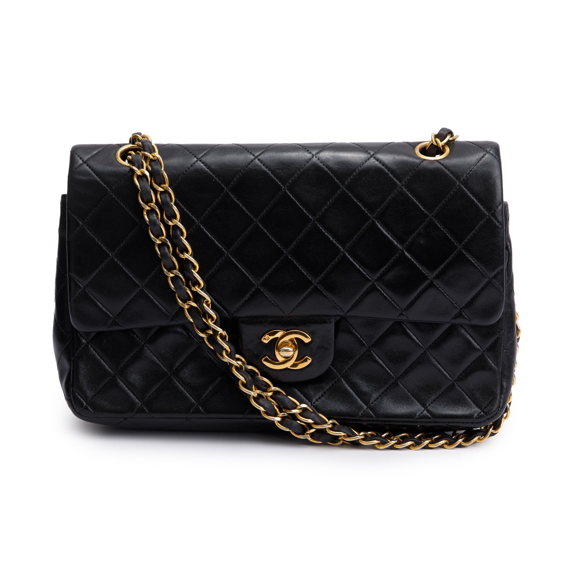 Chanel Vintage Black Quilted Lambskin Leather Classic Medium Double Flap Bag