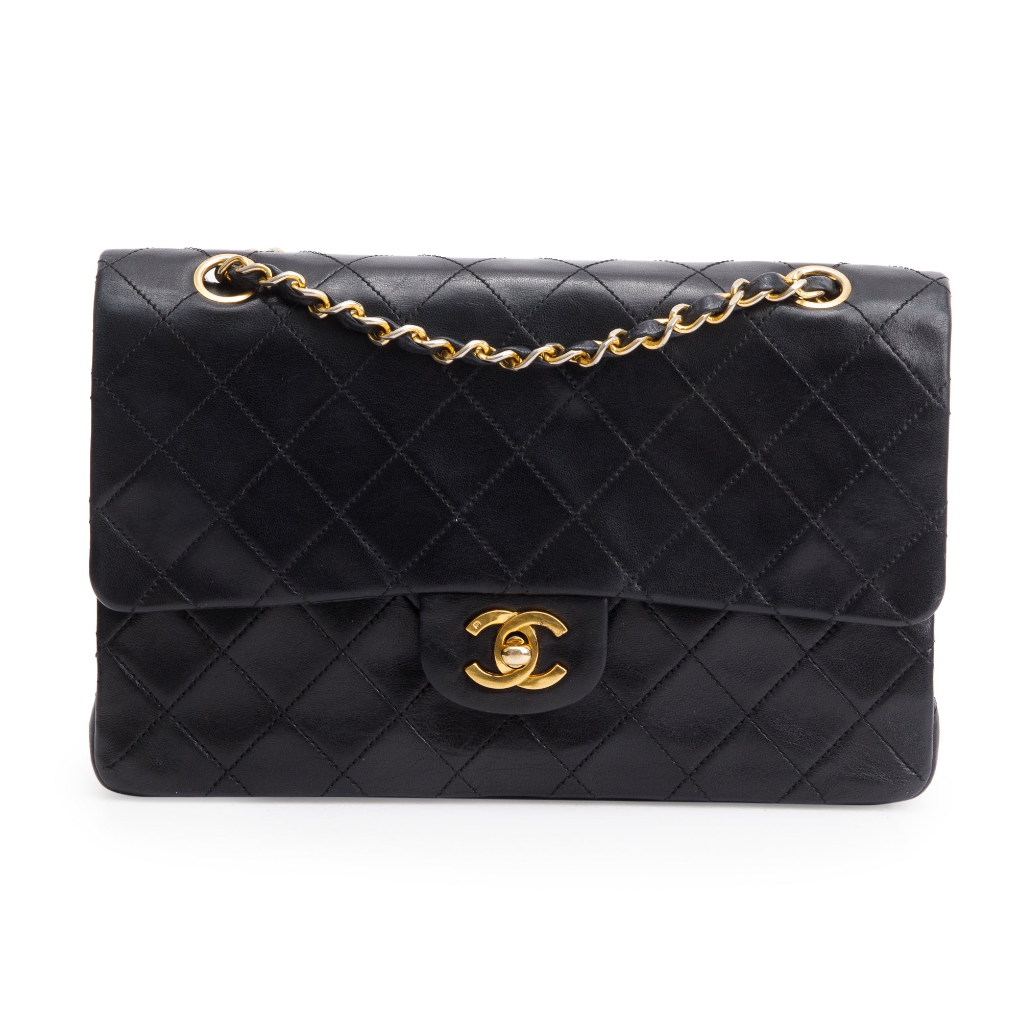 Chanel Vintage Black Quilted Lambskin Leather Classic Medium Double Flap Bag