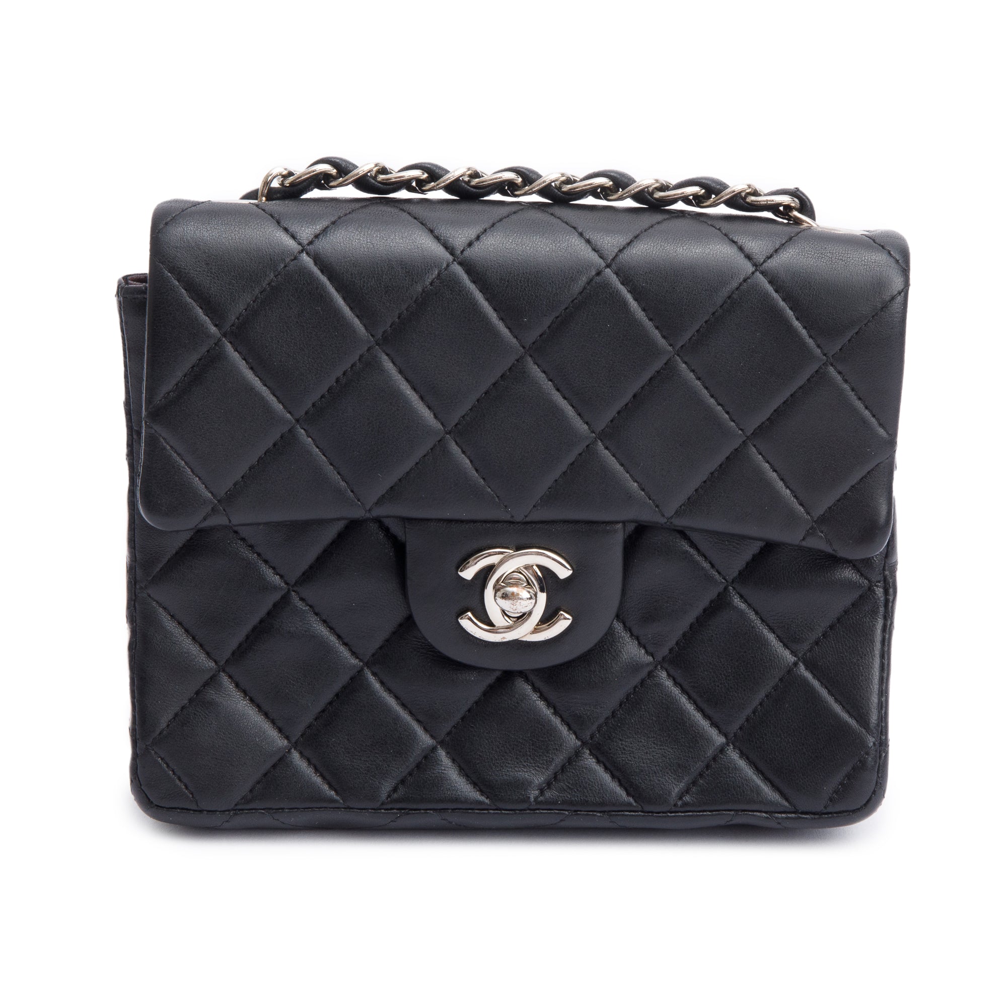 Chanel Vintage Black Quilted Lambskin Leather Classic Square Mini Flap Bag