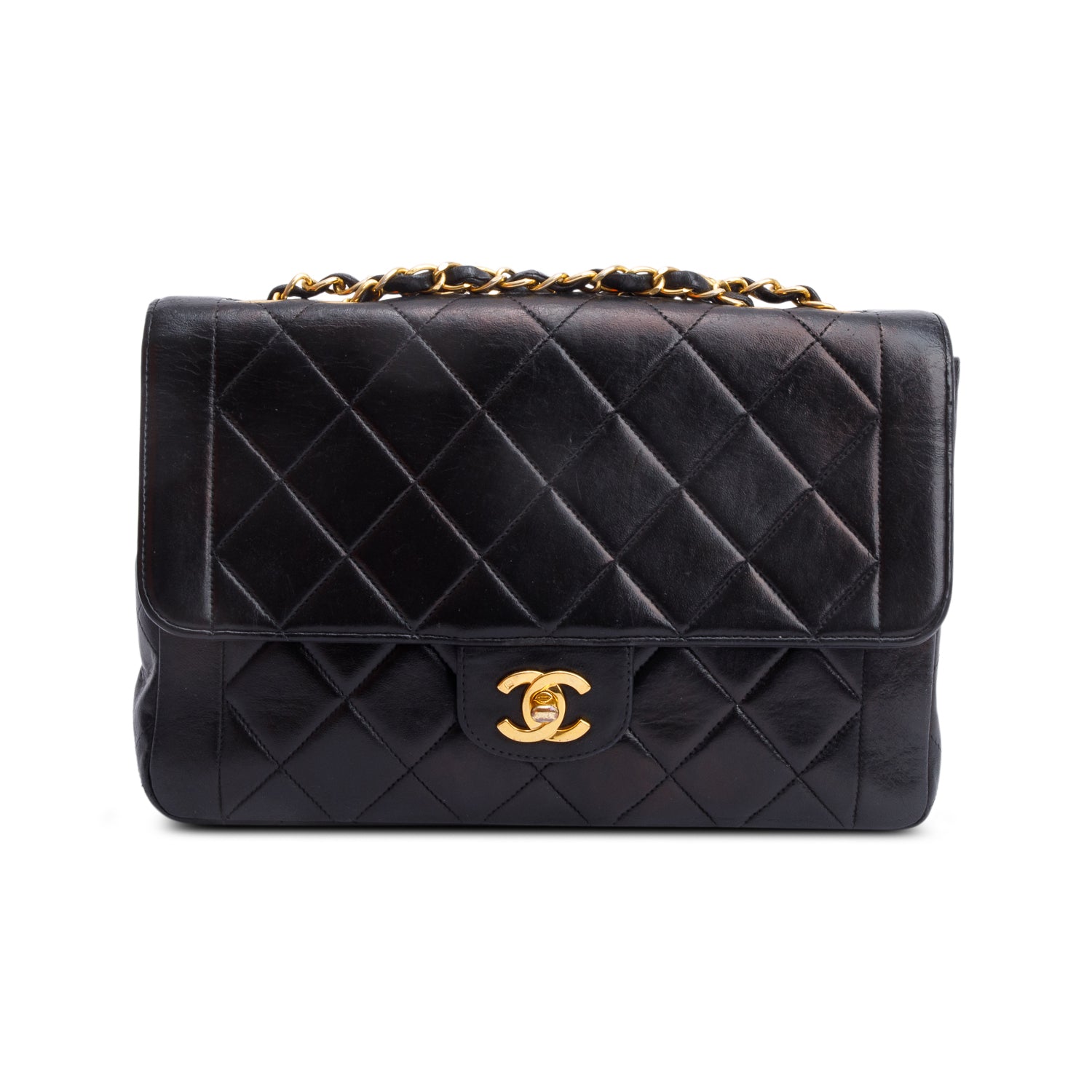 Chanel Vintage Black Quilted Lambskin Leather Medium CC Chain Flap Bag
