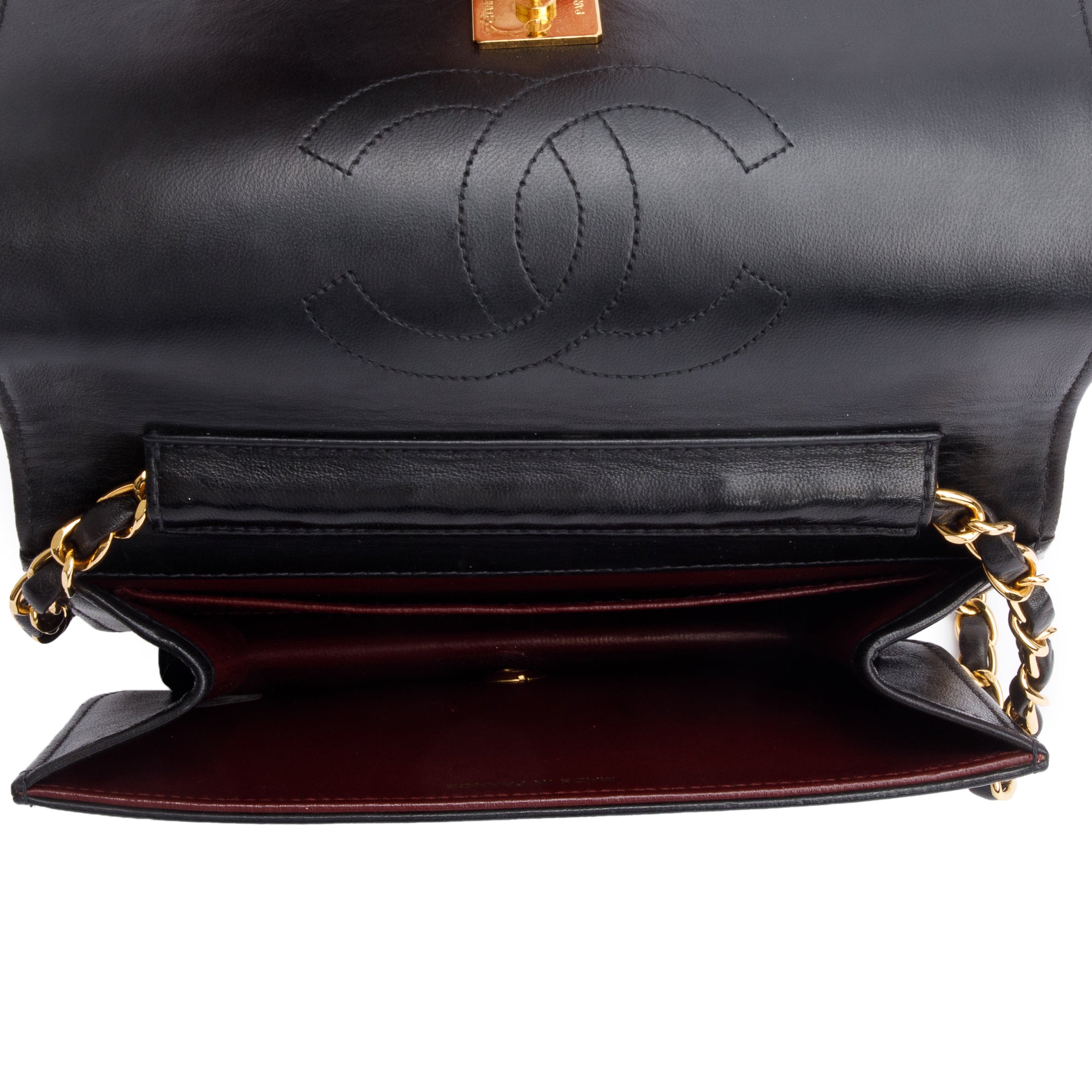 Chanel Vintage Black Quilted Lambskin Leather Mini CC Full Flap Bag