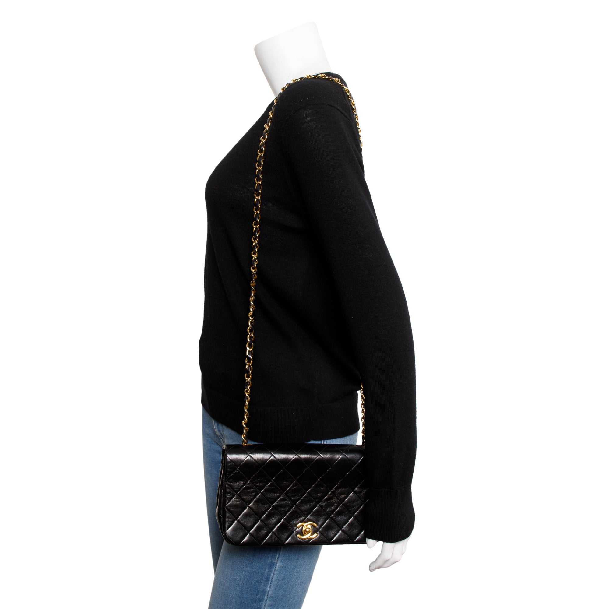 Chanel Vintage Black Quilted Lambskin Leather Small Single Flap Bag