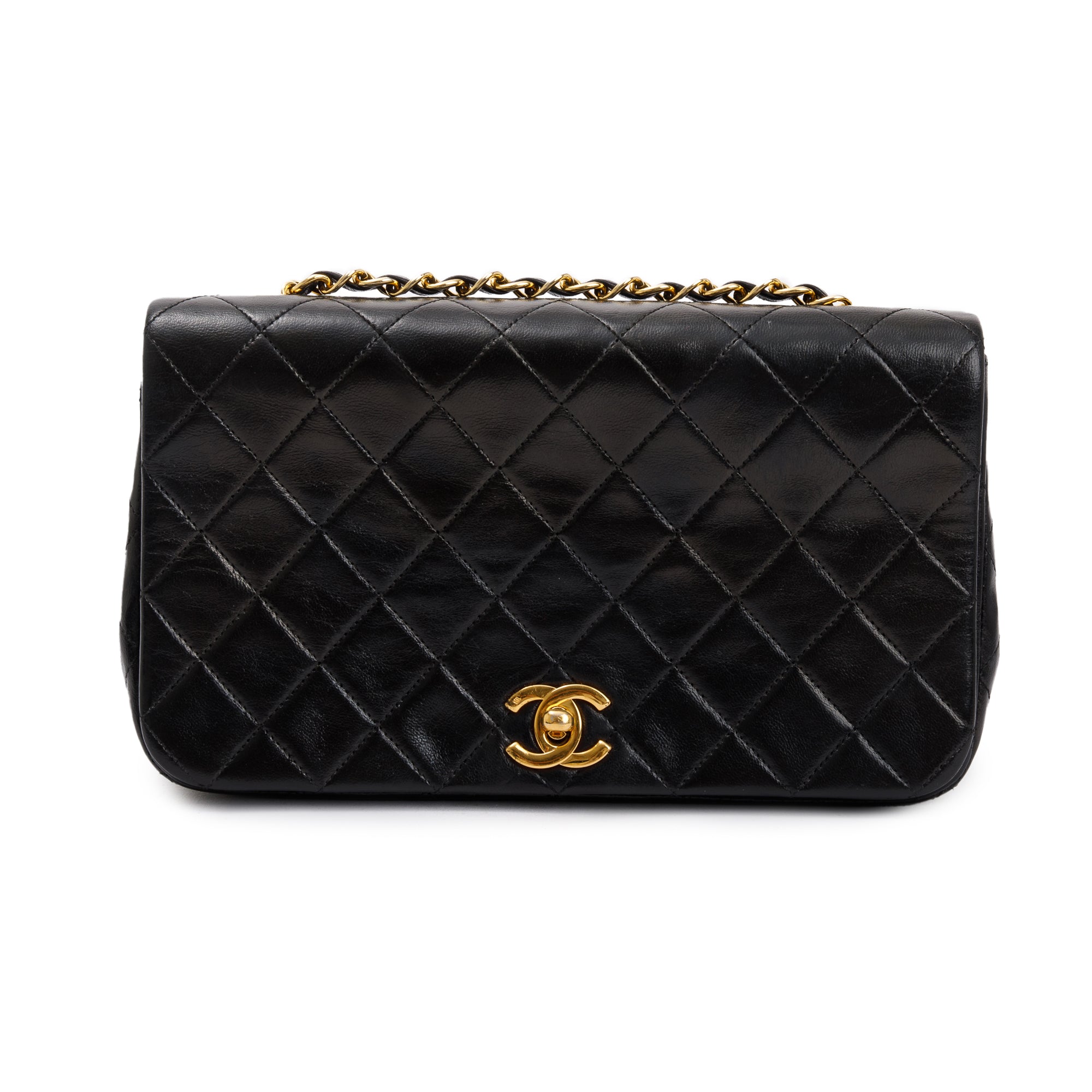 Chanel Vintage Black Quilted Lambskin Leather Small Single Flap Bag