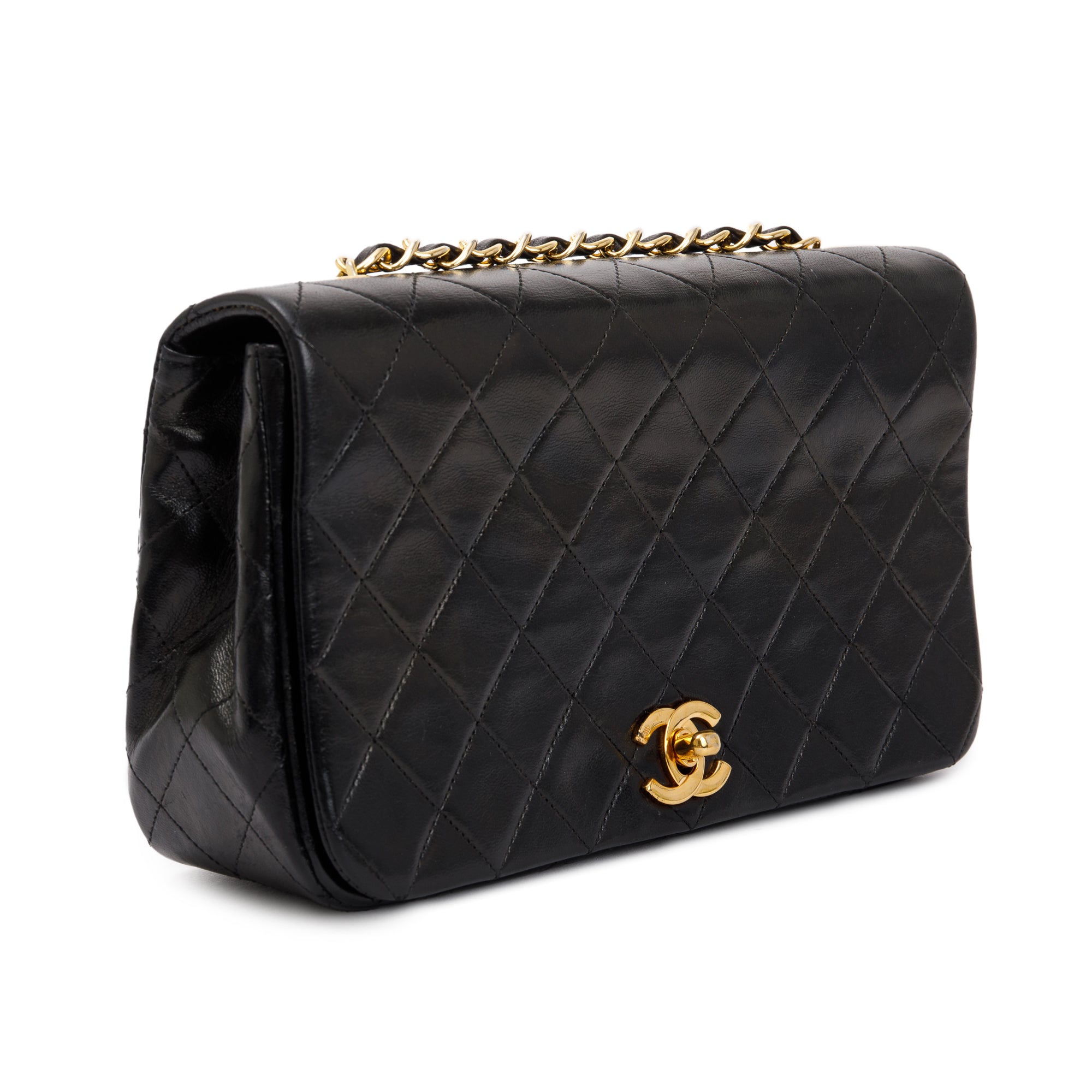 Chanel Vintage Black Quilted Lambskin Leather Small Single Flap Bag
