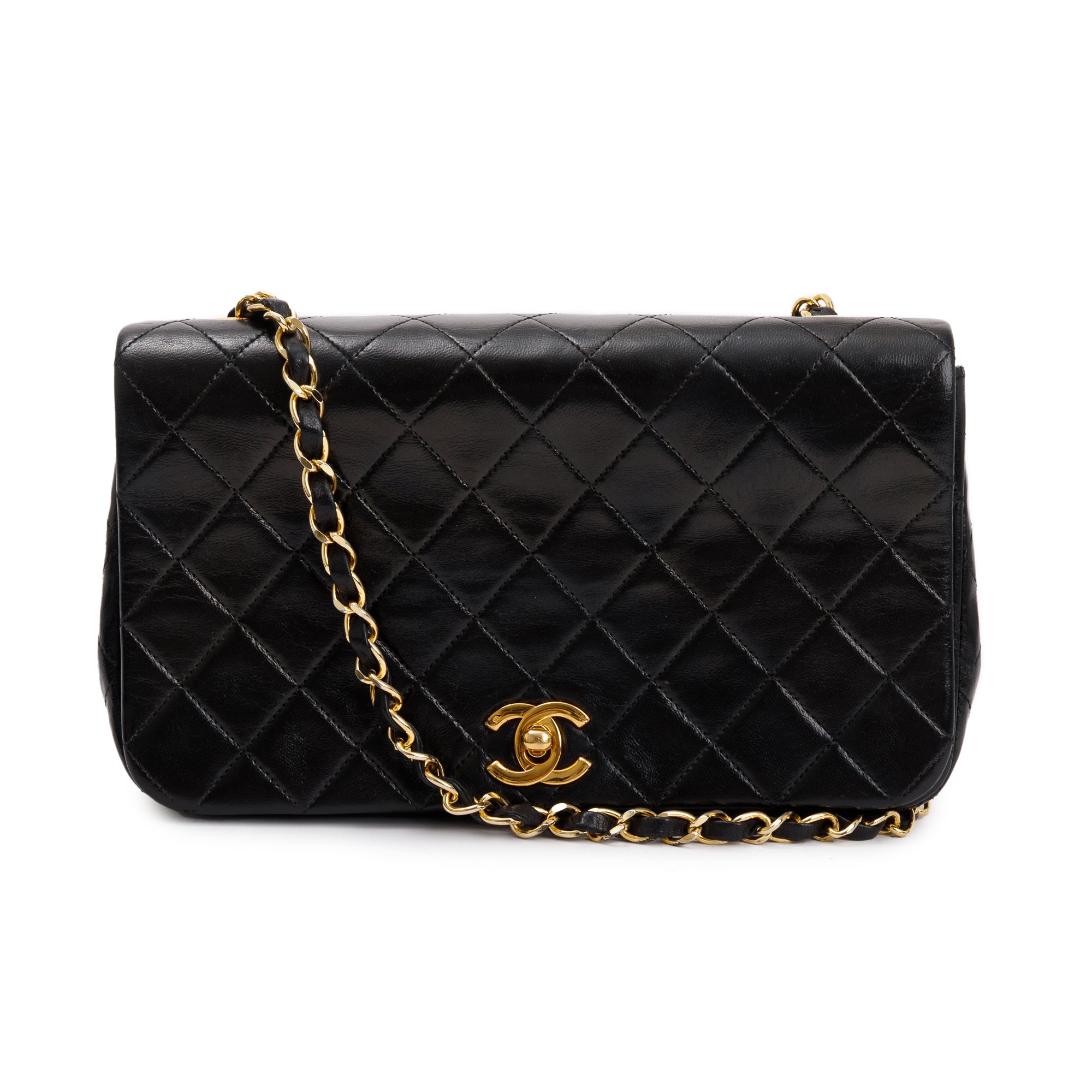 Chanel Vintage Black Quilted Lambskin Leather Small Single Flap Bag