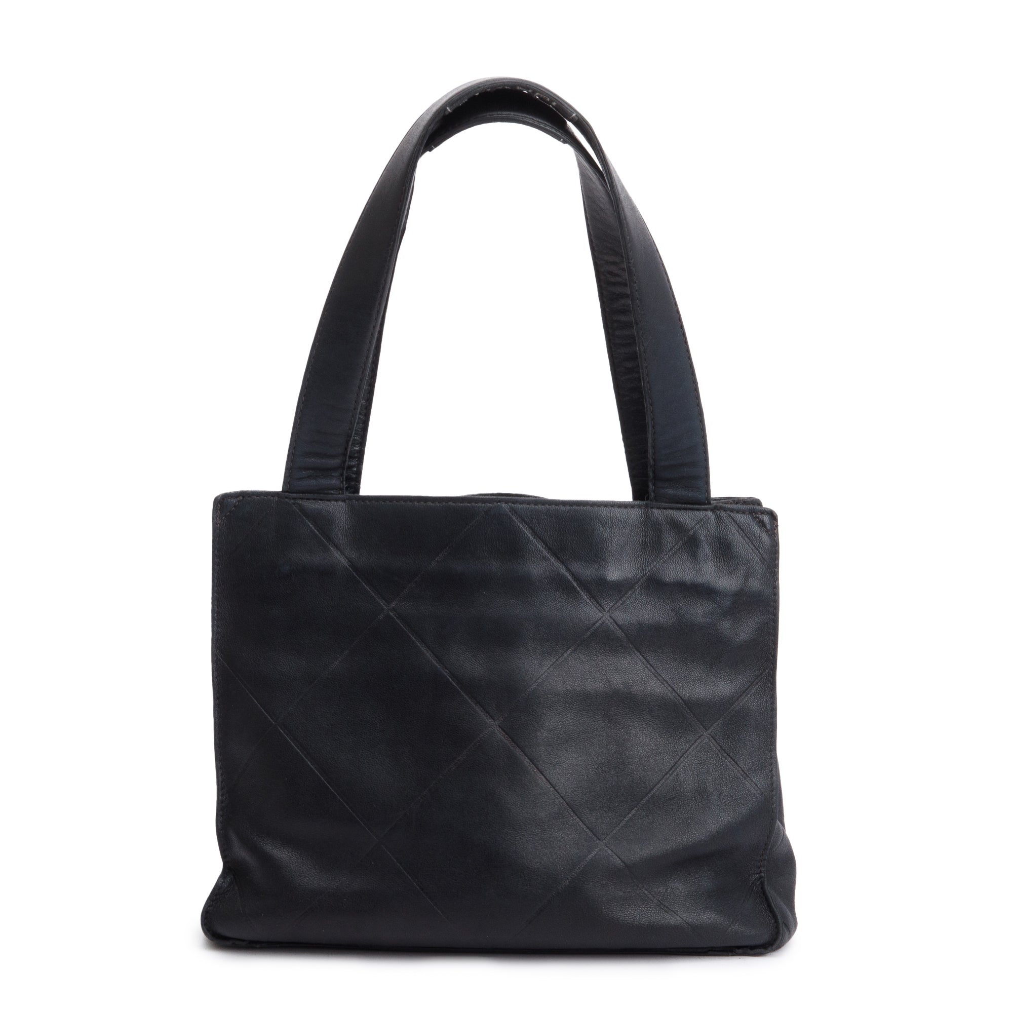 Chanel Vintage Black Quilted Lambskin Leather Tag Mini Tote Bag