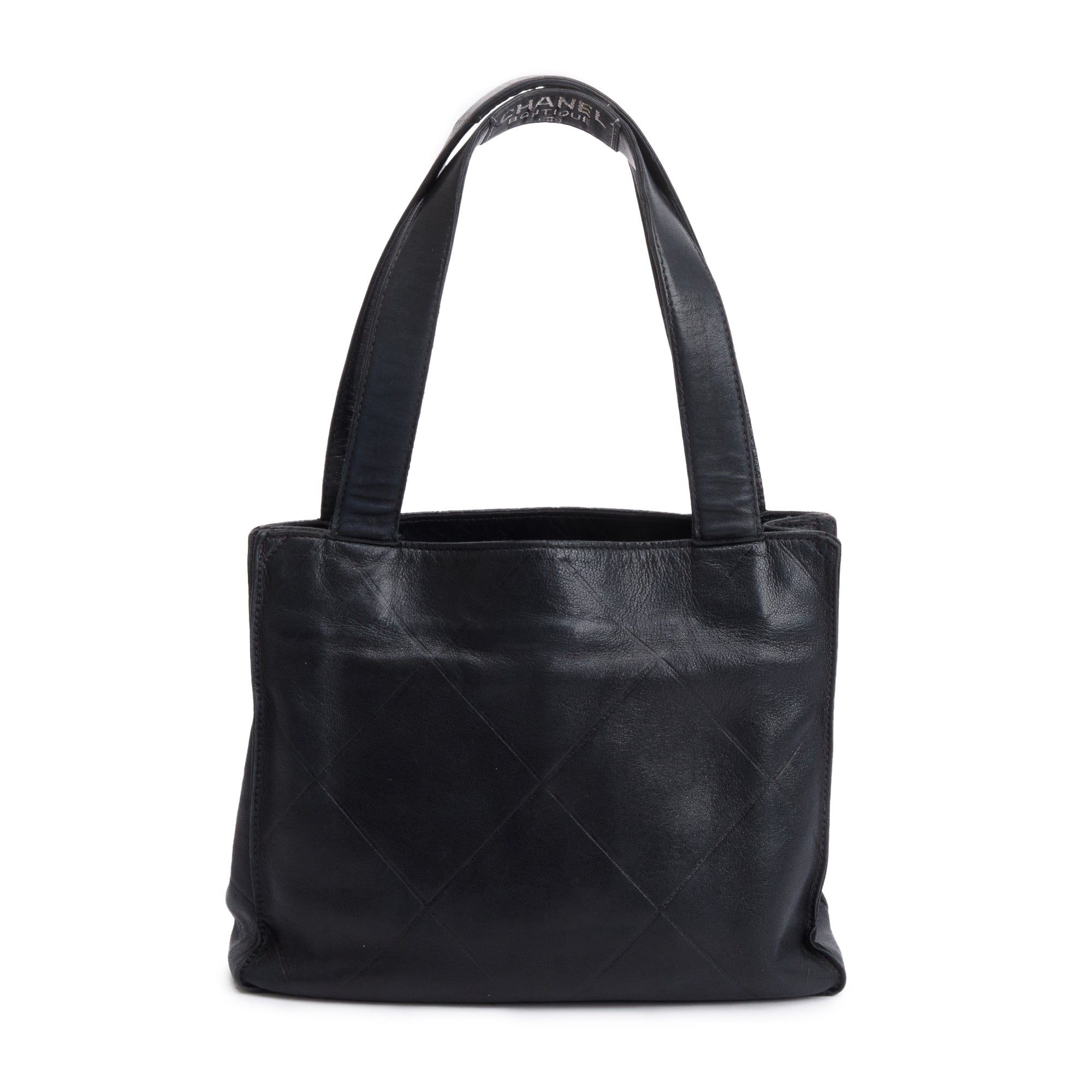 Chanel Vintage Black Quilted Lambskin Leather Tag Mini Tote Bag