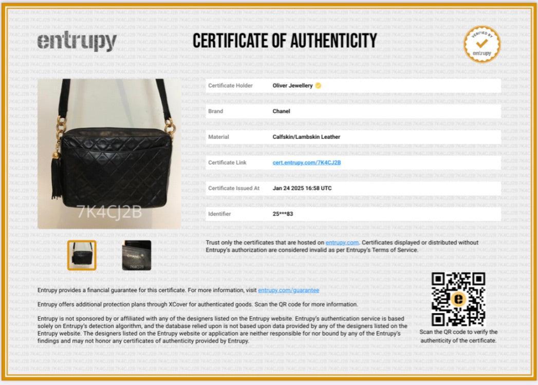 Chanel Vintage Black Quilted Lambskin Leather Tassel Camera Bag w/ Authenticity Card