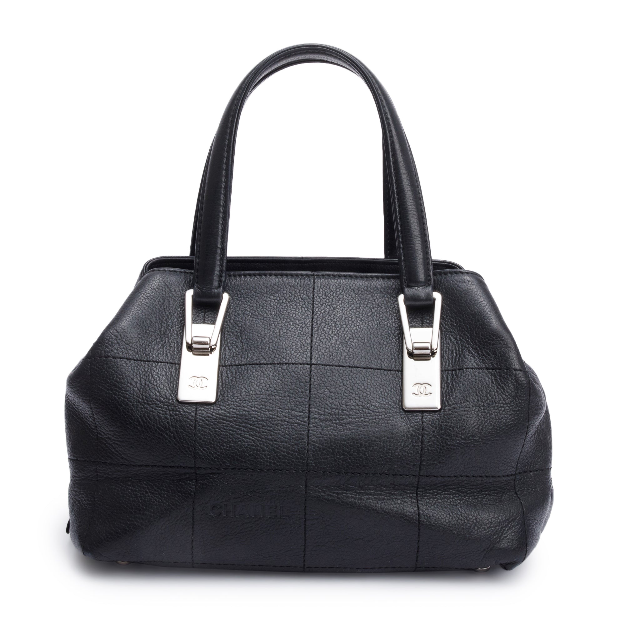 Chanel Vintage Black Square Quilted Leather CC Logo Boston Bag