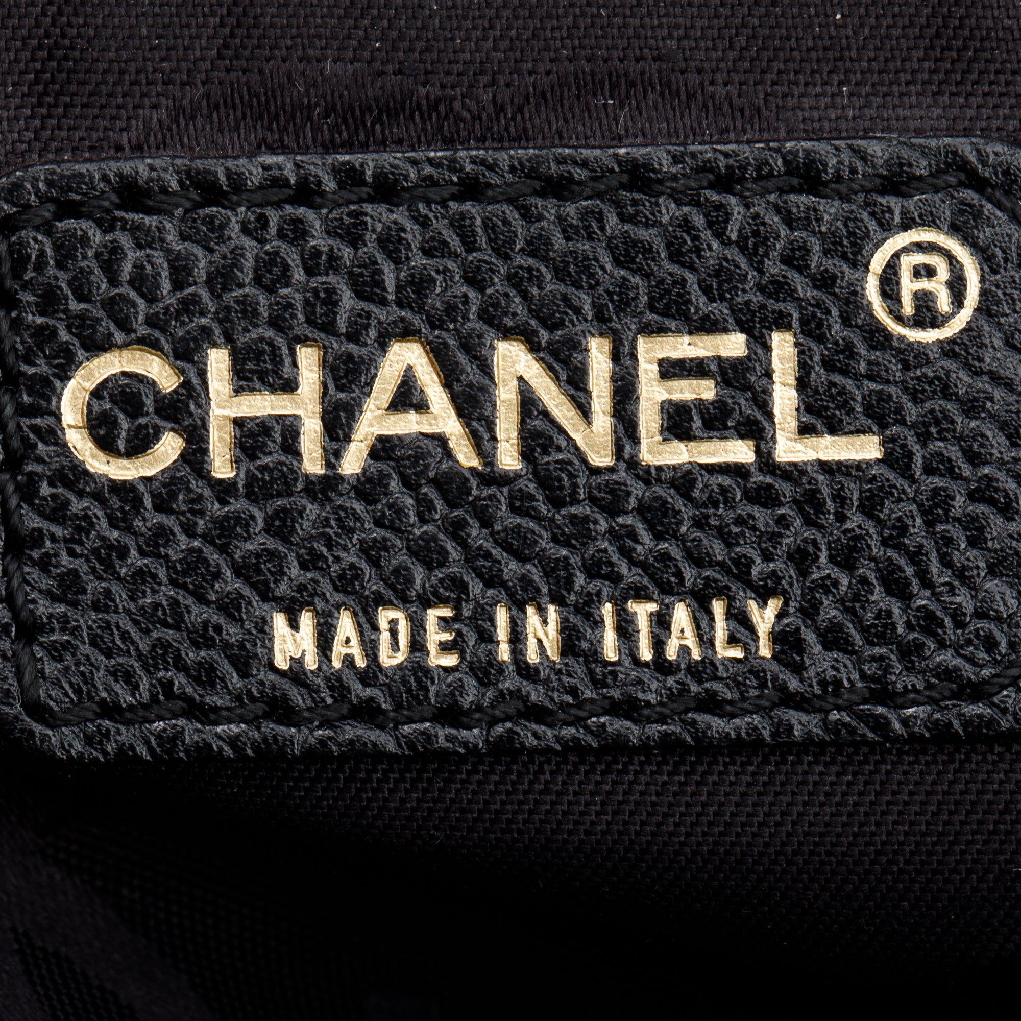 Chanel Vintage Black Stitched Chocolate Bar Quilted Caviar Leather Zip Tote