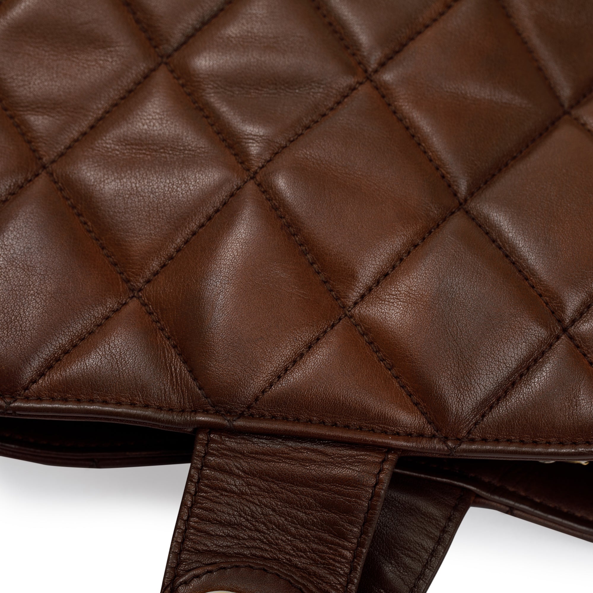 Chanel Vintage Brown Quilted Lambskin Leather Tote