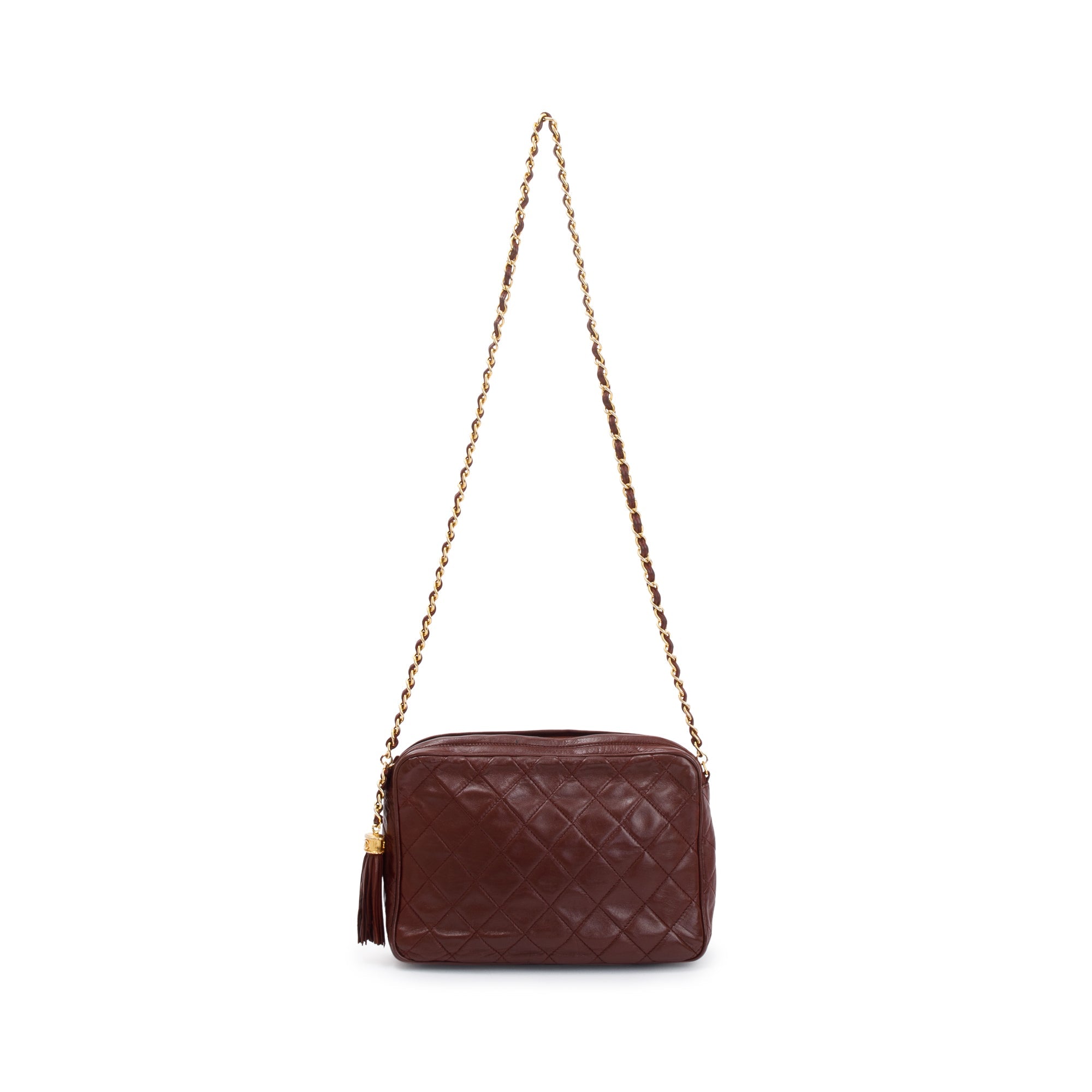 Chanel Vintage Burgundy Quilted Calfskin Leather Tassel Camera Bag