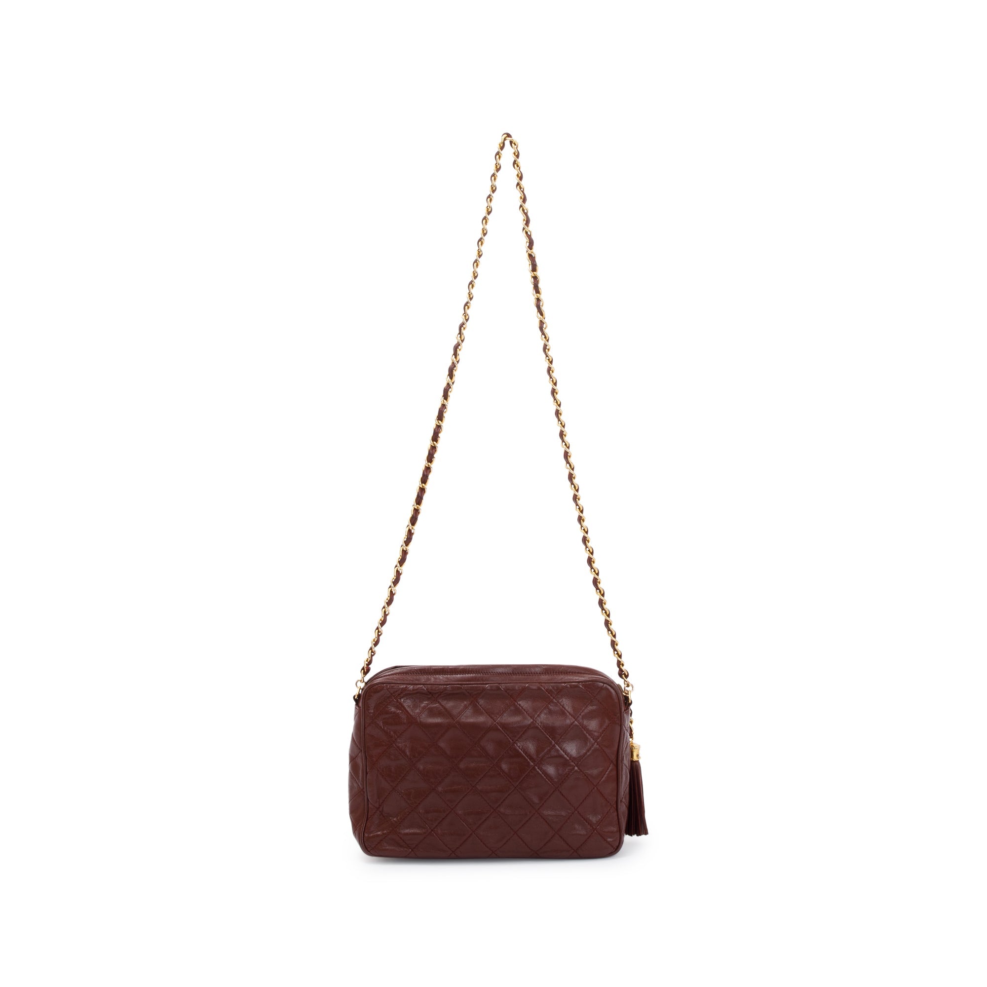 Chanel Vintage Burgundy Quilted Calfskin Leather Tassel Camera Bag