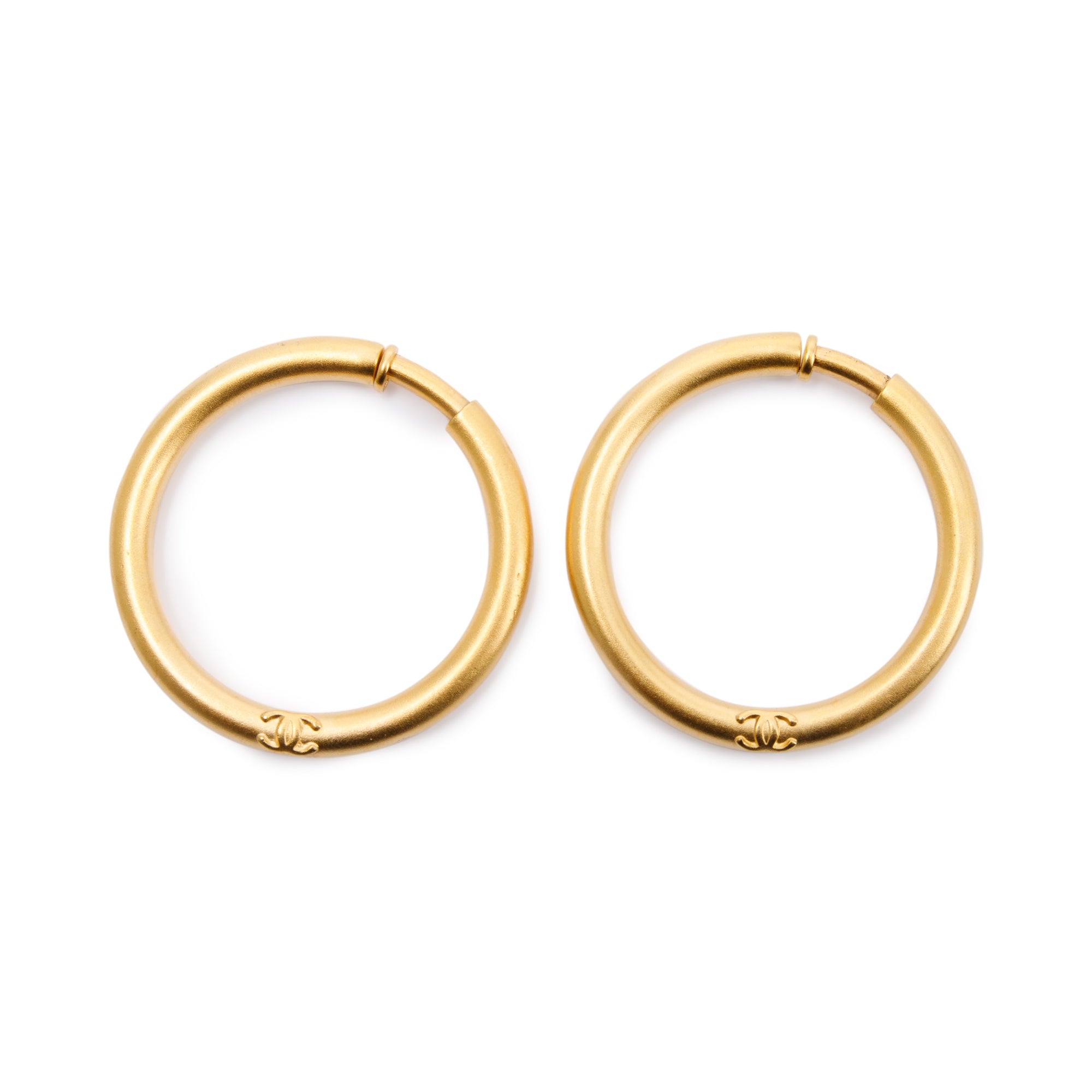 Chanel Vintage CC Hoop Clip On Earrings w/ Box