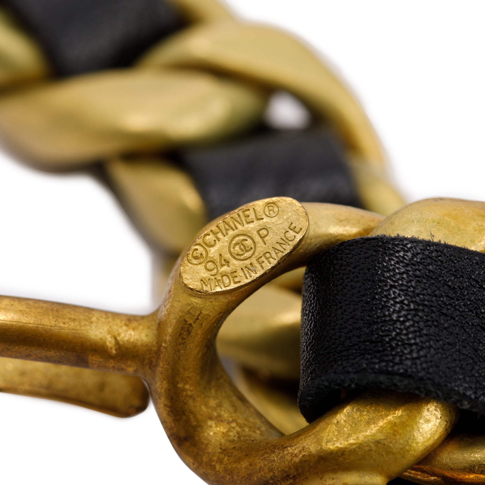 Chanel Vintage CC Ship Wheel Chain-Link & Leather Belt w