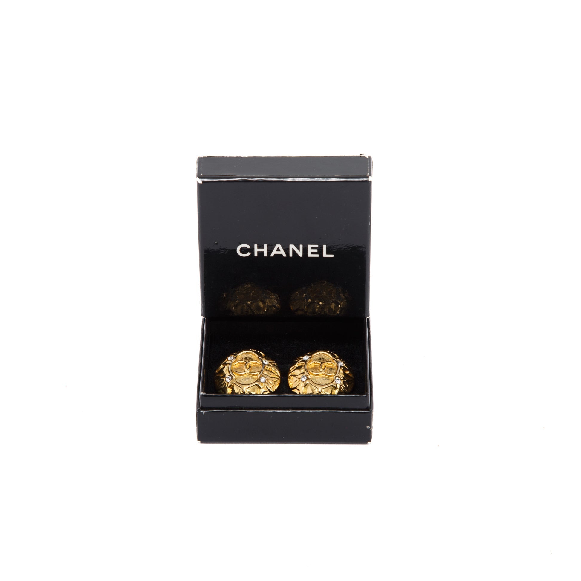 Chanel Vintage CC Strass Clip-On Earrings w/ Box
