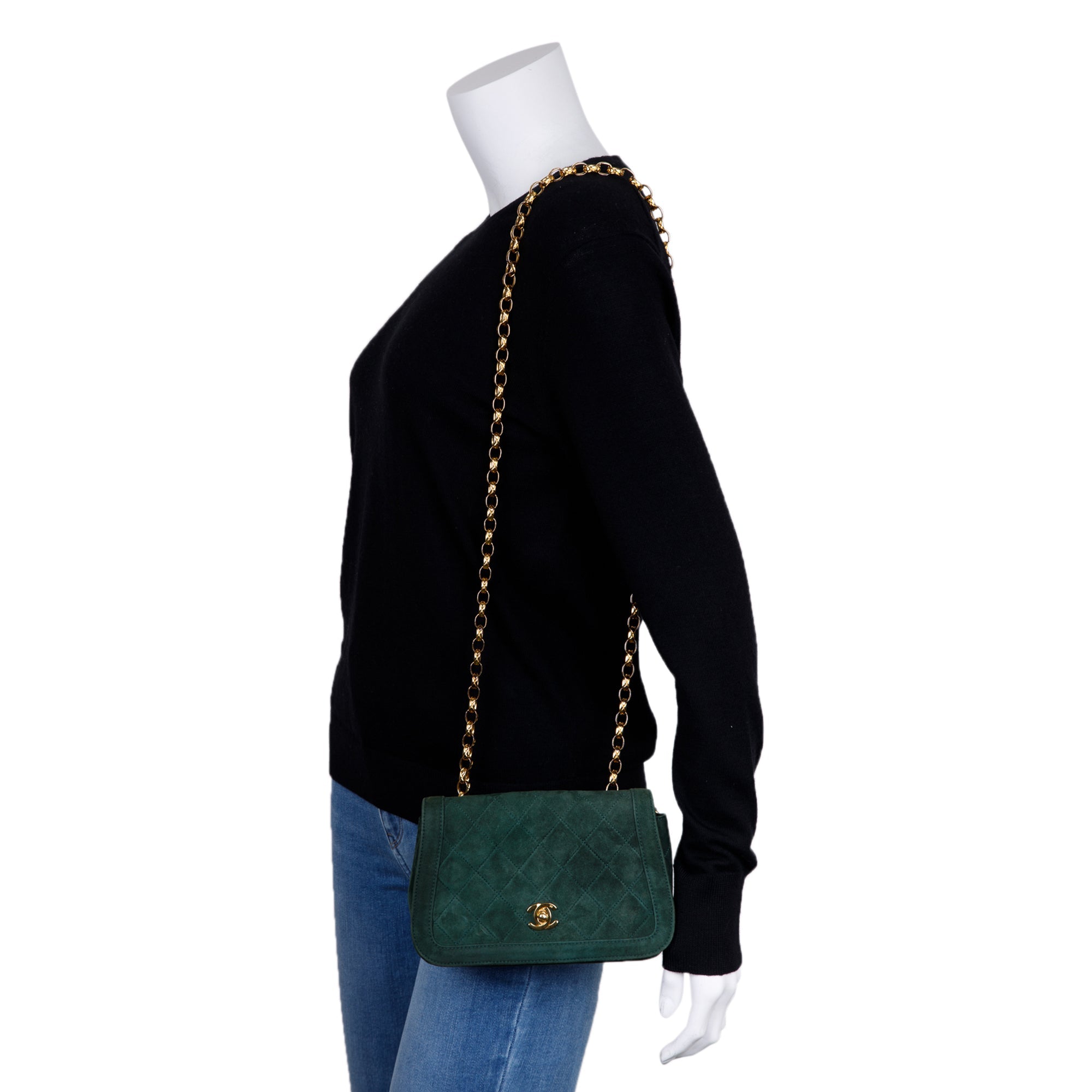 Chanel Vintage CC Suede Bijoux Chain Flap Bag w/ Authenticity Card