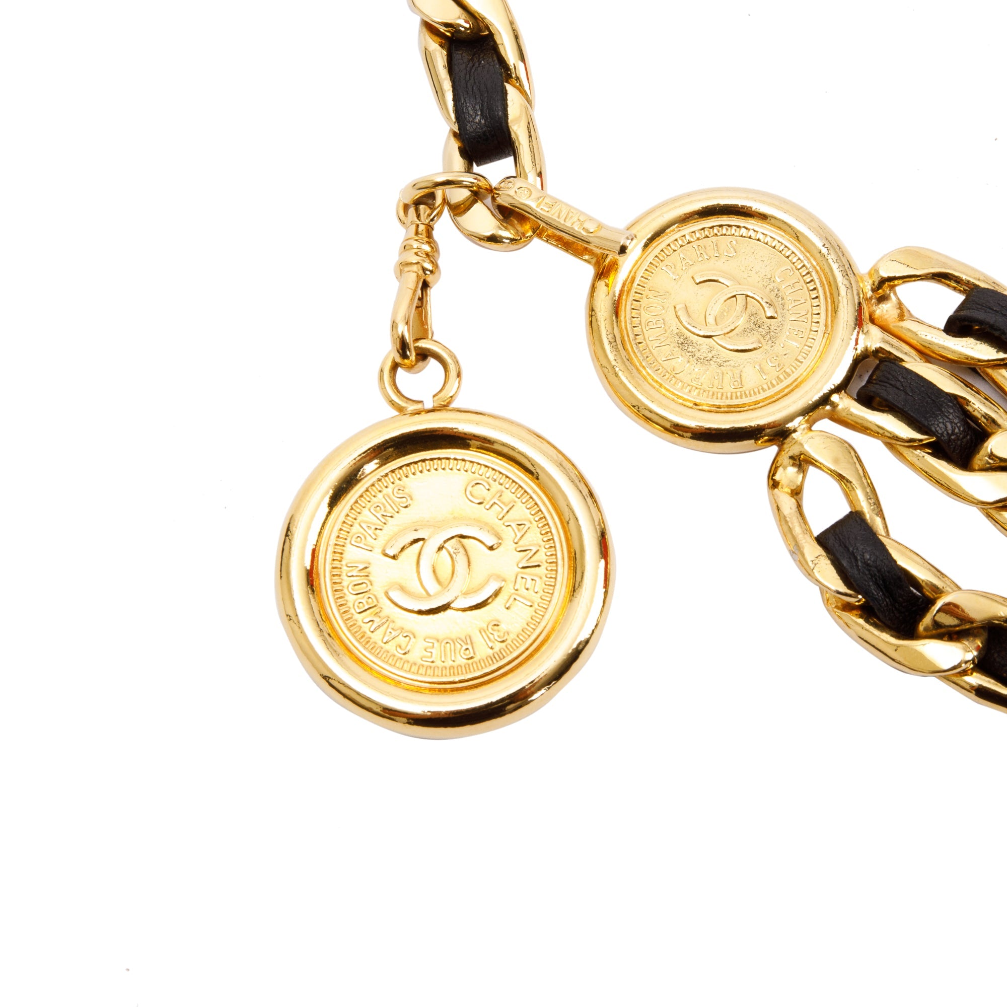 Chanel Vintage Chain-Link & Leather Interlocking CC Logo Waist Belt w/ Box