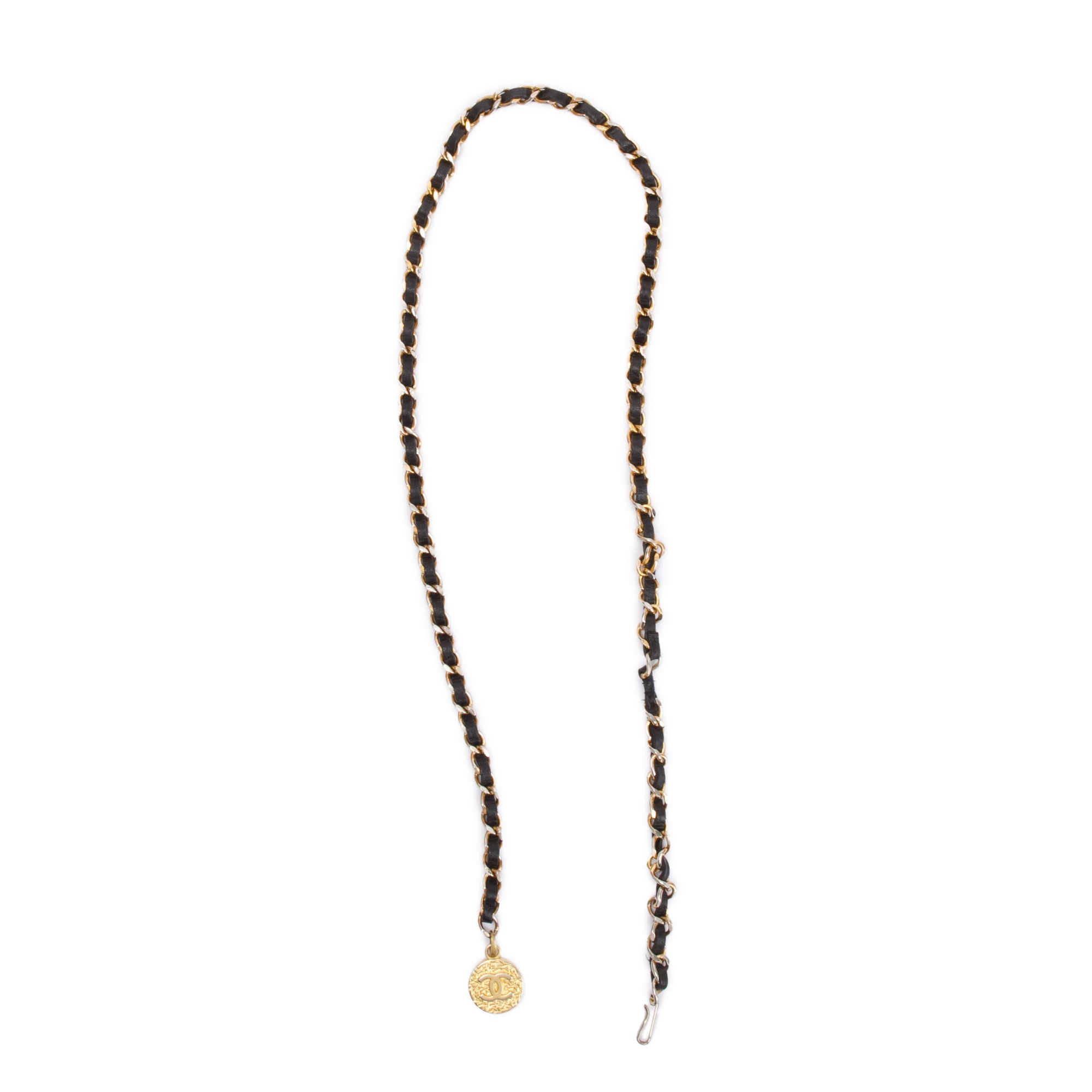 Chanel Vintage Chain-Link & Leather Interlocking CC Logo Waist Belt