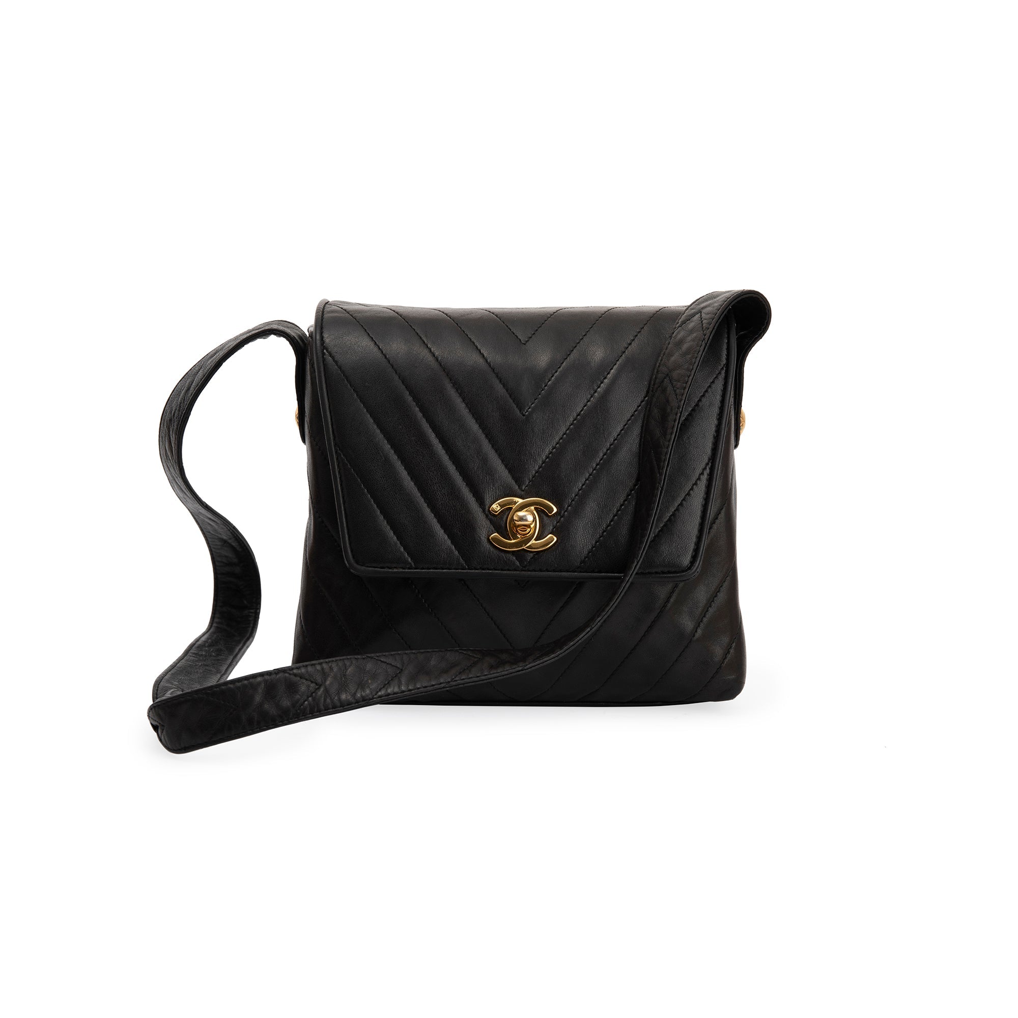 Chanel Vintage Chevron Quilted Lambskin Leather Shoulder Bag